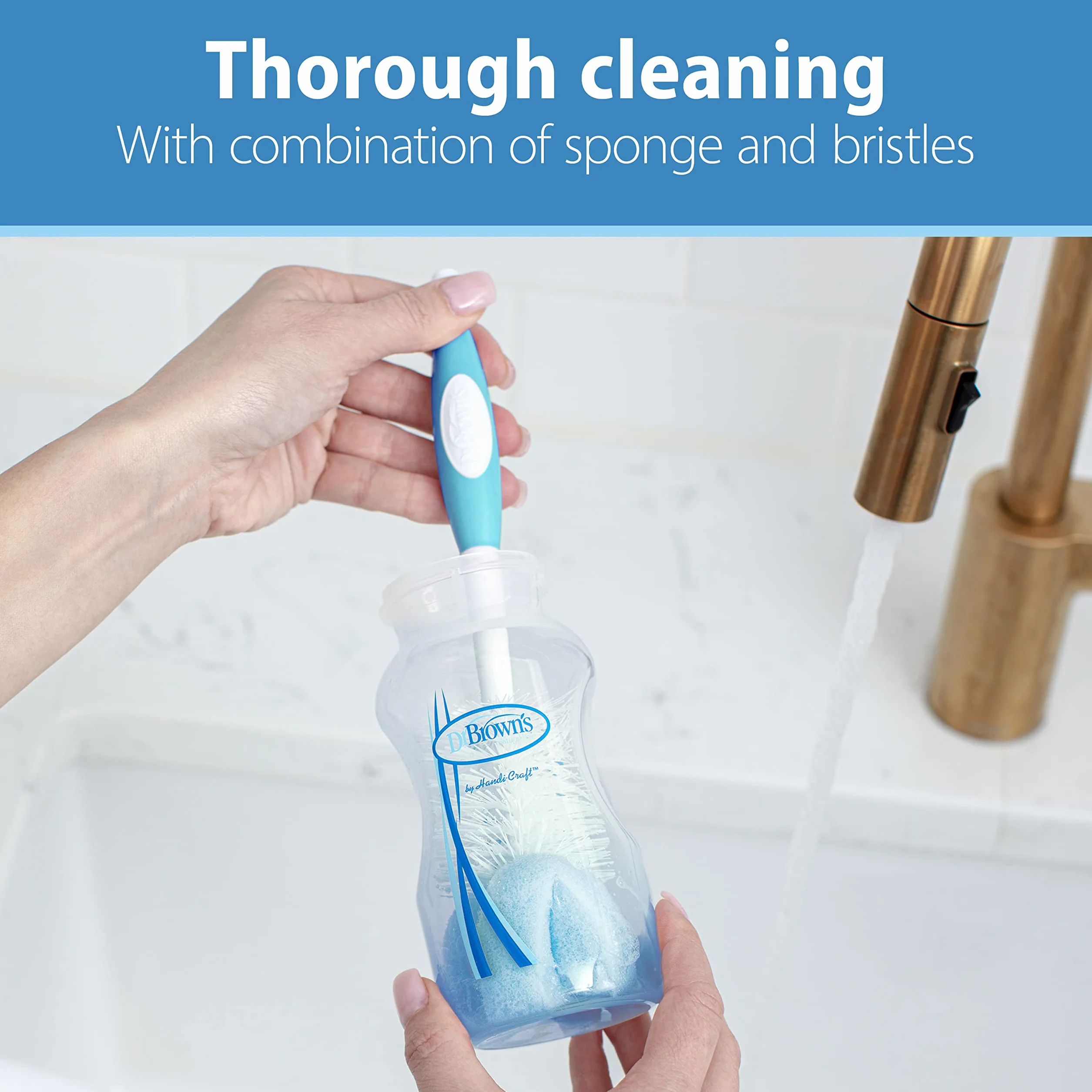 Dr. Brown's Reusable Sponge Baby Bottle Cleaning Brush with Suction Cup Stand, Scrubber and Nipple Cleaner, Assorted Color 1-Pack