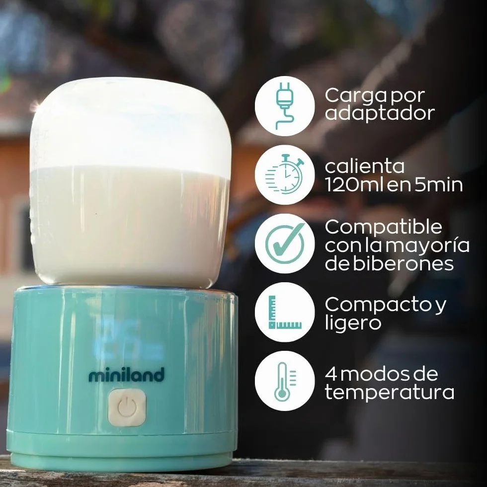 Miniland Scaldabagno portatile, leggero e compatto, con adattatori per biberon e cavo di ricarica, ideale per viaggi e passeggiate, accessori di alimentazione | Warmy On the Go