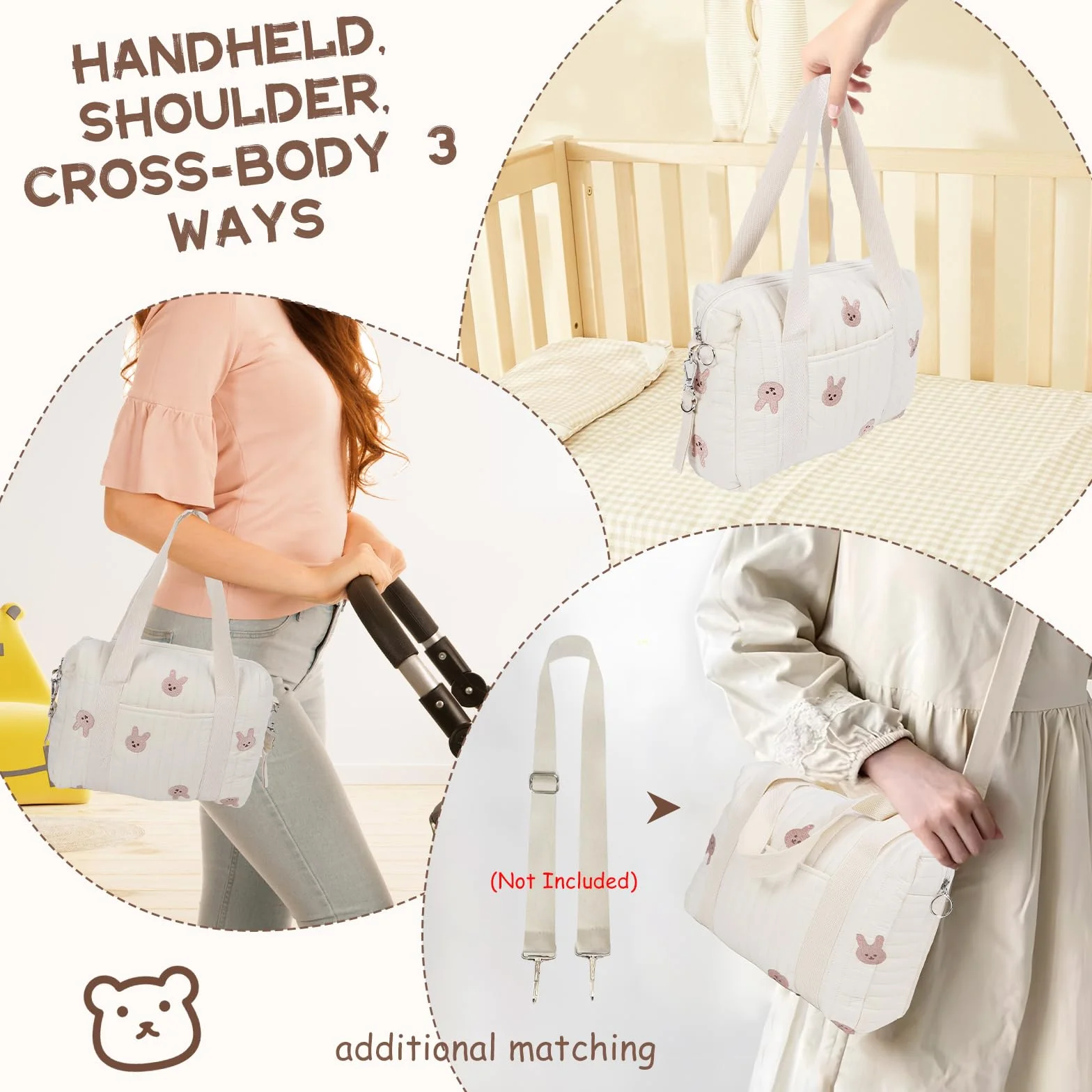 Borsa Portaoggetti per Passeggino Borsa da Viaggio Organizer per Passeggini per Carrozzina di Grande capacità con 2 Cinghie per Passeggino per Il Cambiamentodel Pannolino(Coniglietto)