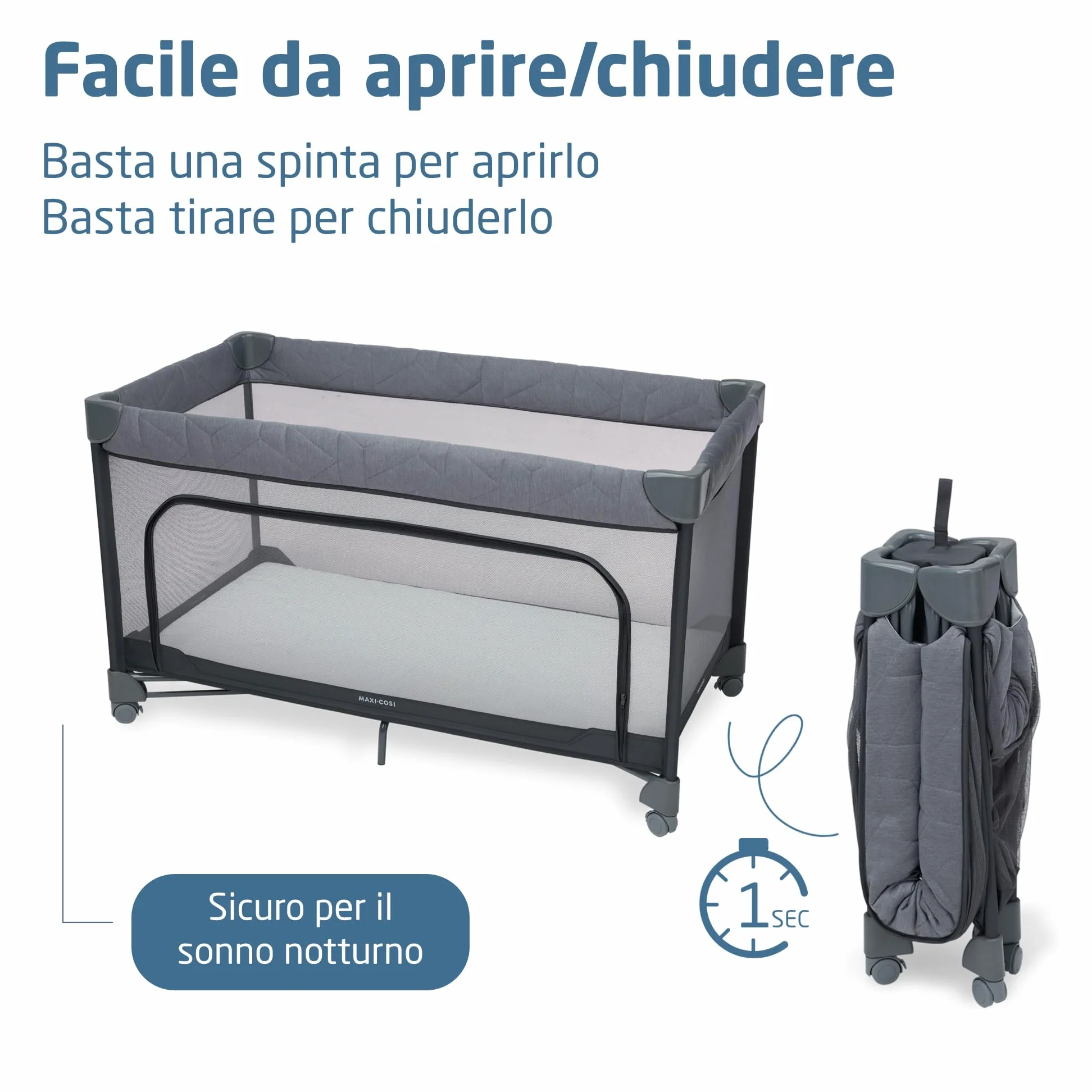 Maxi-Cosi Merlin, 2 in 1 Culla da Campeggio Neonato & Area Giochi, 0-4 Anni, 0-18 kg, Lettino da Viaggio Bambini, Chiusura in 1 Secondo, Materasso 120x60 cm, Finestra Laterale, Elegance Graphite