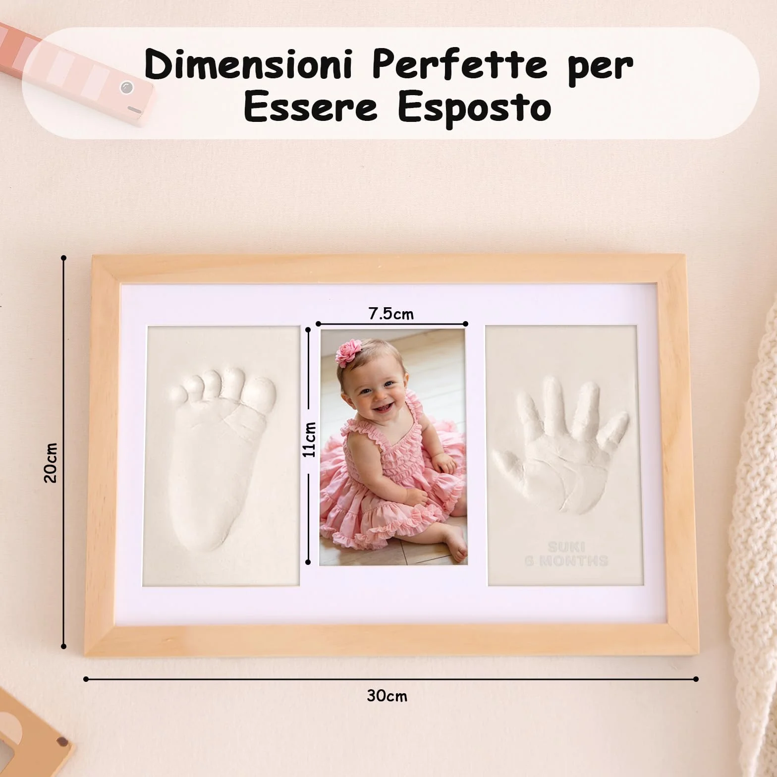 Cornice Impronta Mani e Piedi Neonati con Argilla, Cornice Impronte Neonato Personalizzabile,Kit Impronte Neonato Ideale per Regalo Neonato Maschio e Regalo Neonata Femmina-Quercia