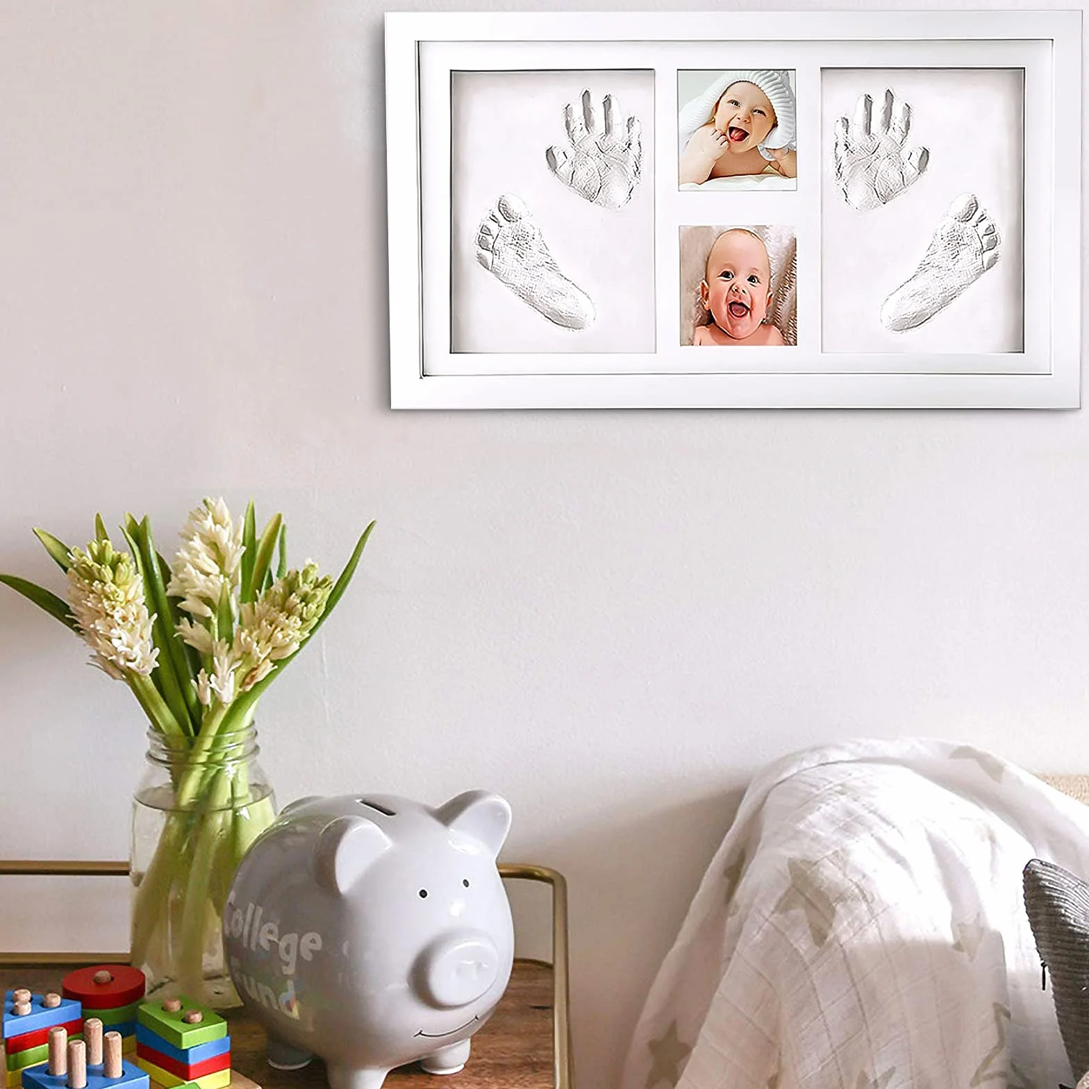 Cornice Portafoto con Impronta della Manina e del Piedino del Bebè in Argilla, per Neonato Kit -Il regalo bimbo perfetto