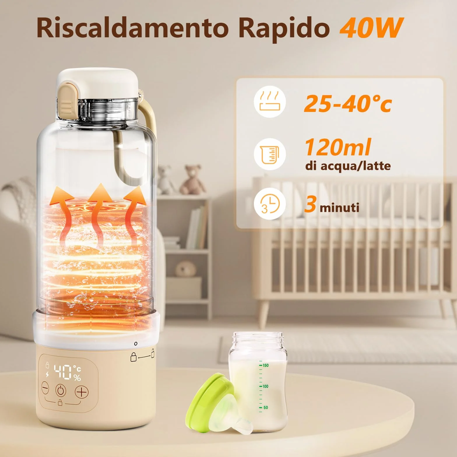 Scaldabiberon Portatile Senza Fili, Grande Capacità di 500ml Scalda Biberon Neonato Portatile, Riscaldamento Rapido e Lunga Durata della Batteria, Comodo Da Usare Sempre e Ovunque