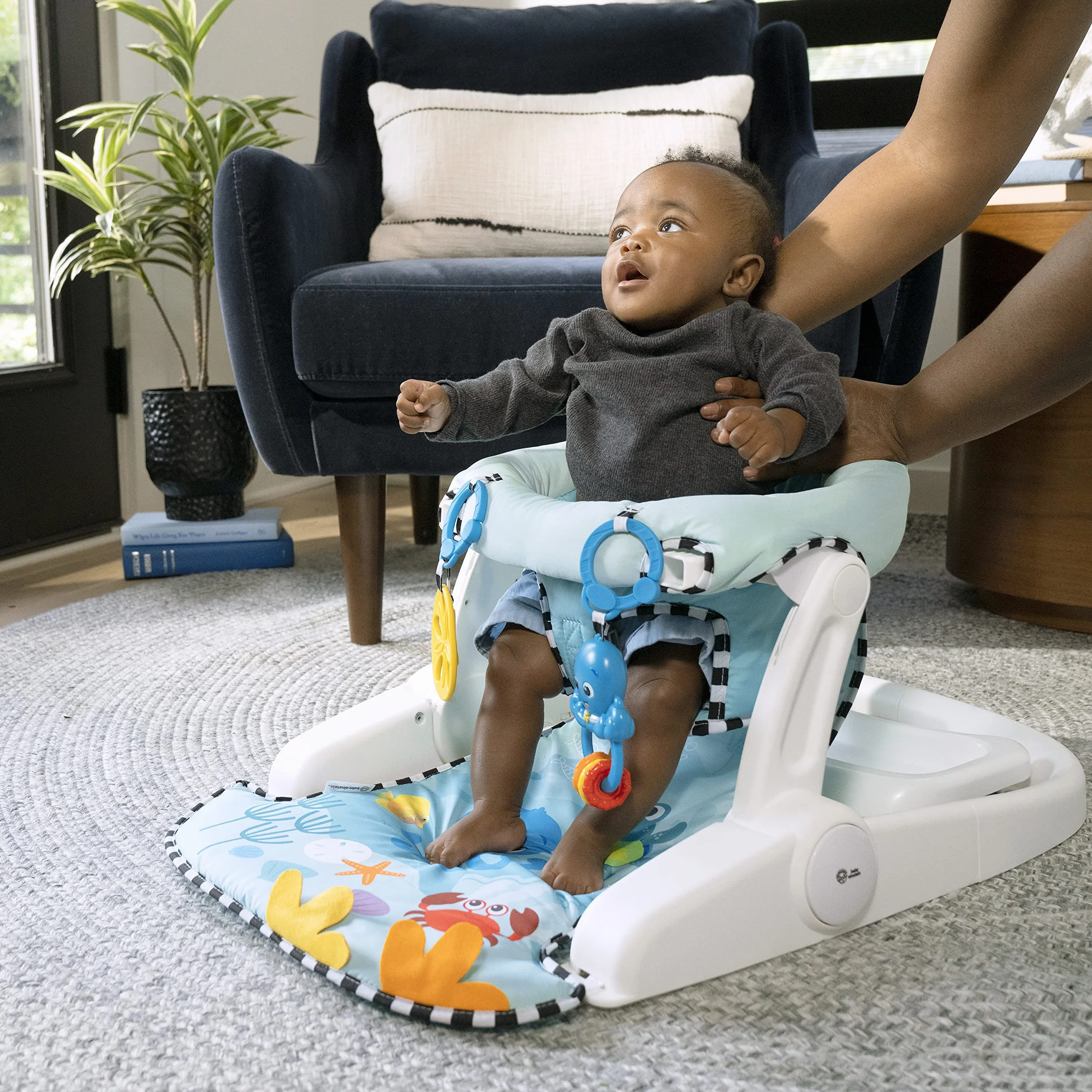 Baby Einstein, Seggiolino da pavimento 2 in -1 Sea of Support, con vassoio rimovibile e giocattoli