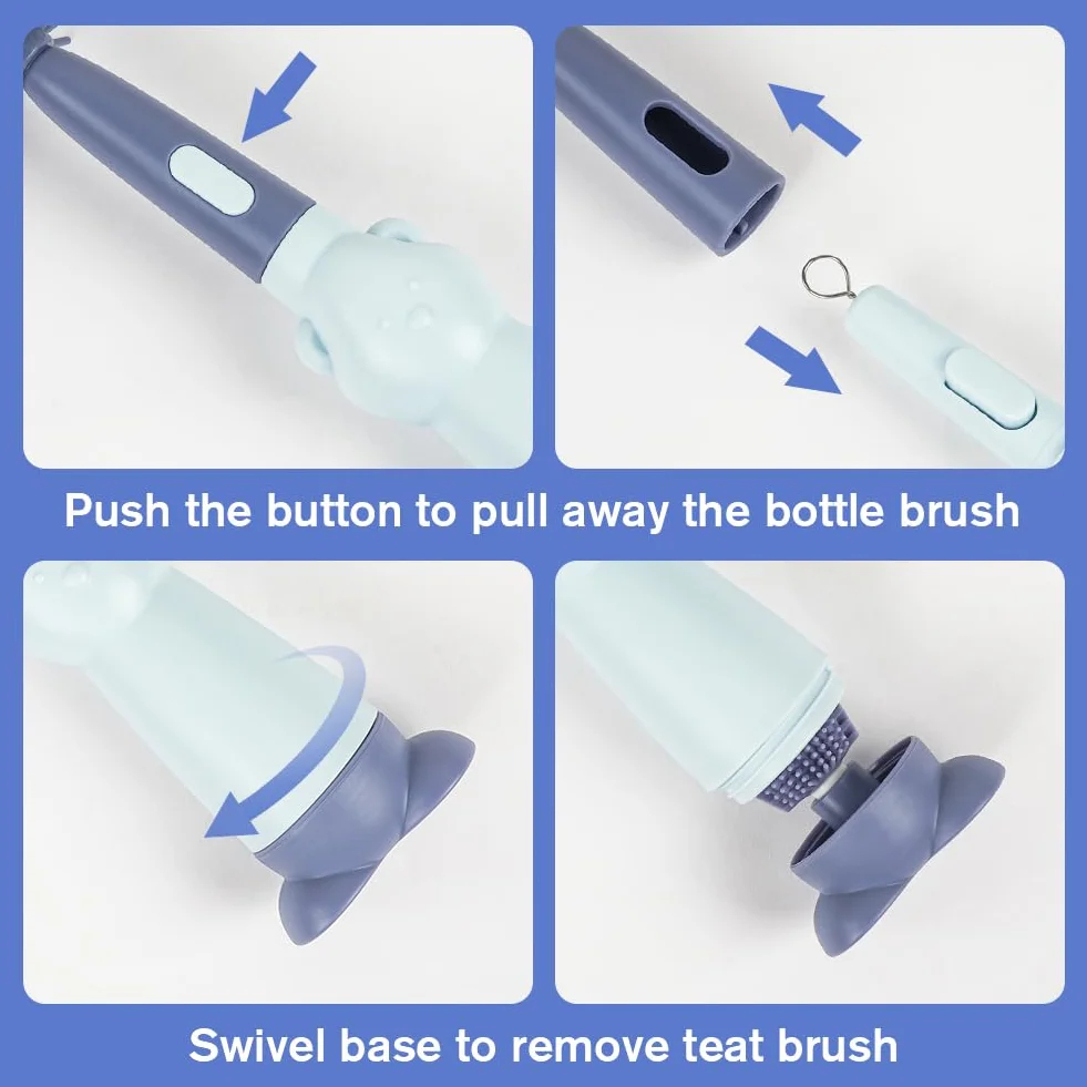 Vicloon Spazzola per Biberon, 3 in 1 Spazzola per la Pulizia di Biberon e Ciuccio, Scovolino in Silicone per la Pulizia, Tettarella, Cannucce, Blu Roccia