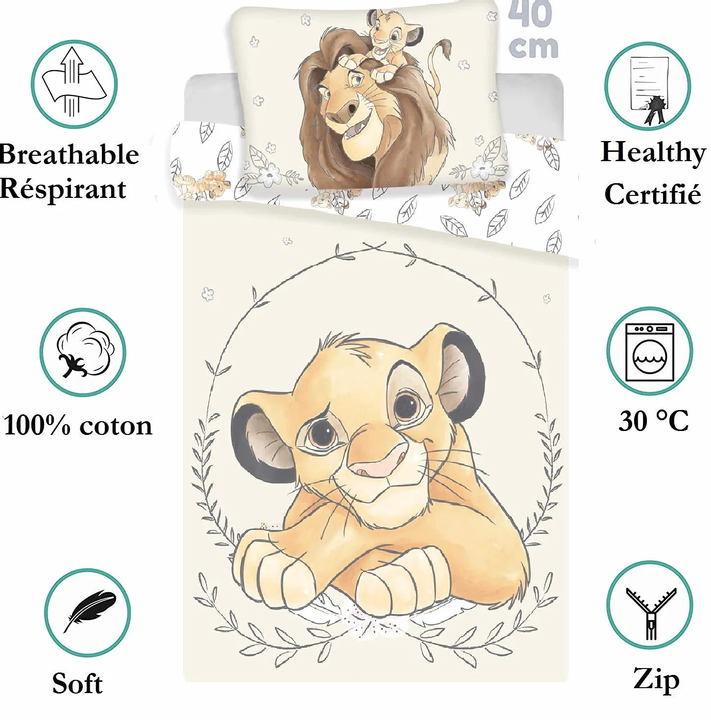 Biancheria da letto per Neonato Il Re Leone di Disney, composta da un copripiumino 100 x 135 e una federa 40x60 per un letto 60 x 120 o 70 x 140 cm