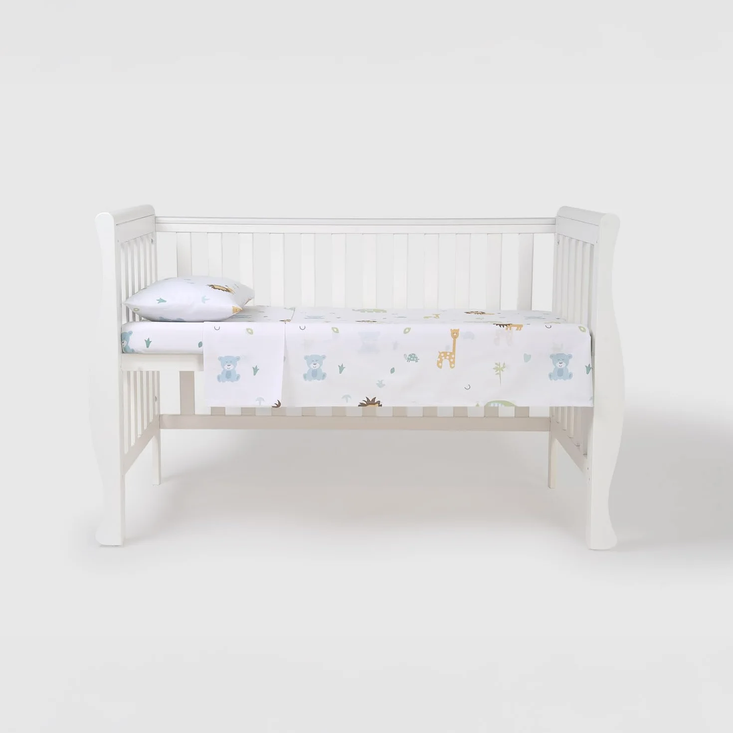 TRAMAS+ Set di Lenzuola per Culla e Miniculla, Lenzuola 100% Cotone Super Morbido per Bebè, Tessili per Cameretta 3 Pezzi con Disegni Allegri - Culla - 60x120 cm, Animales