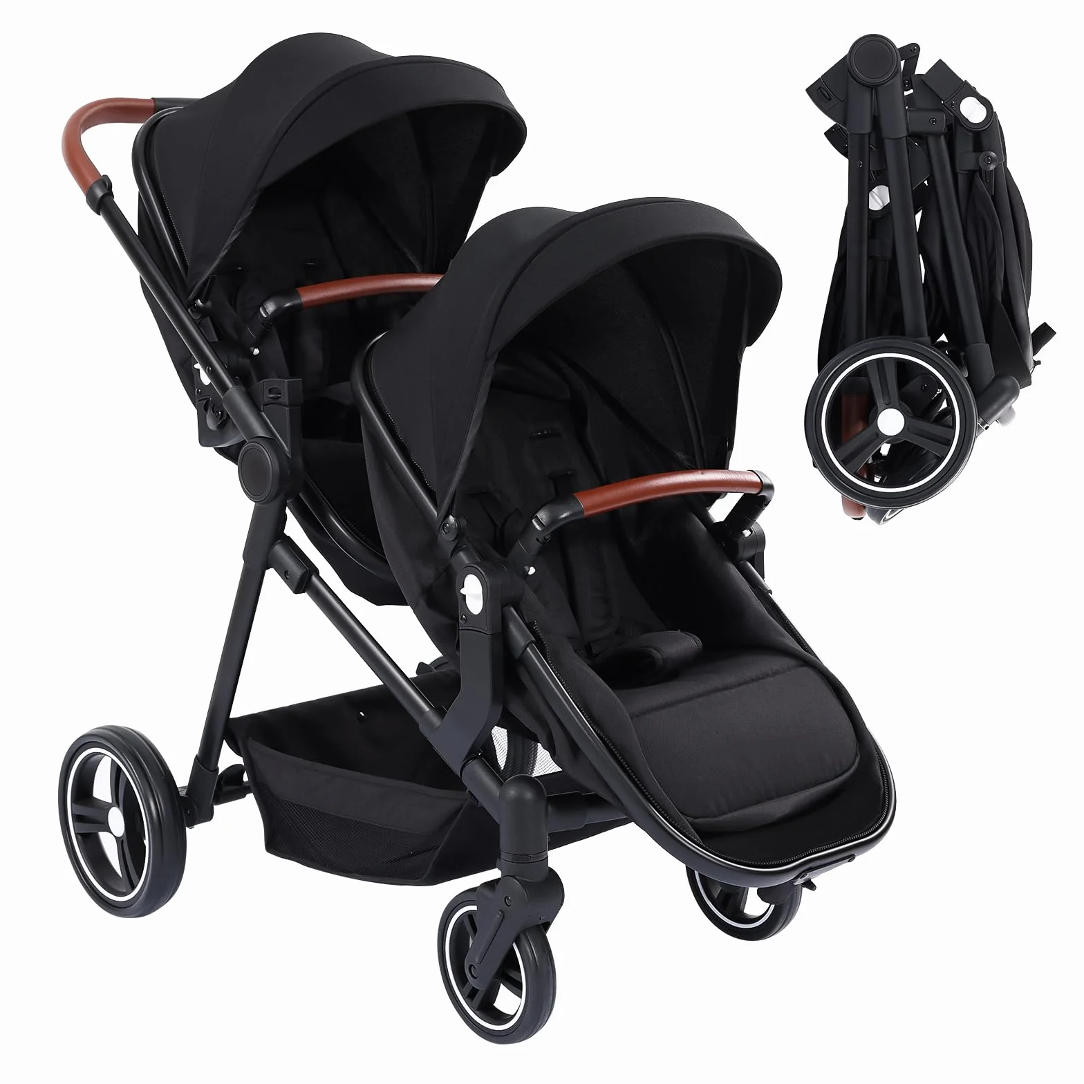 Passeggino Gemellare Doppio Leggero Pieghevole da Viaggio, Passeggino con Sedili Reversibili, Navicella per Bambini, Dalla Nascita ai 36 Mesi