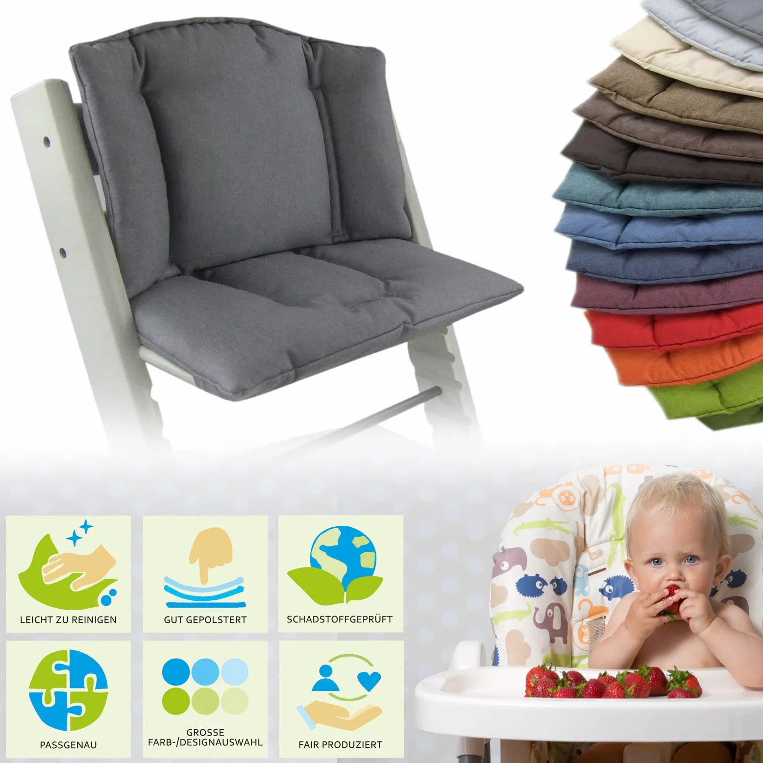 BAMBINIWELT - Fodera di ricambio per seggiolone, set di riduttori, compatibile con STOKKE Tripp Trapp Trapp per seggiolone (rosso mélange)