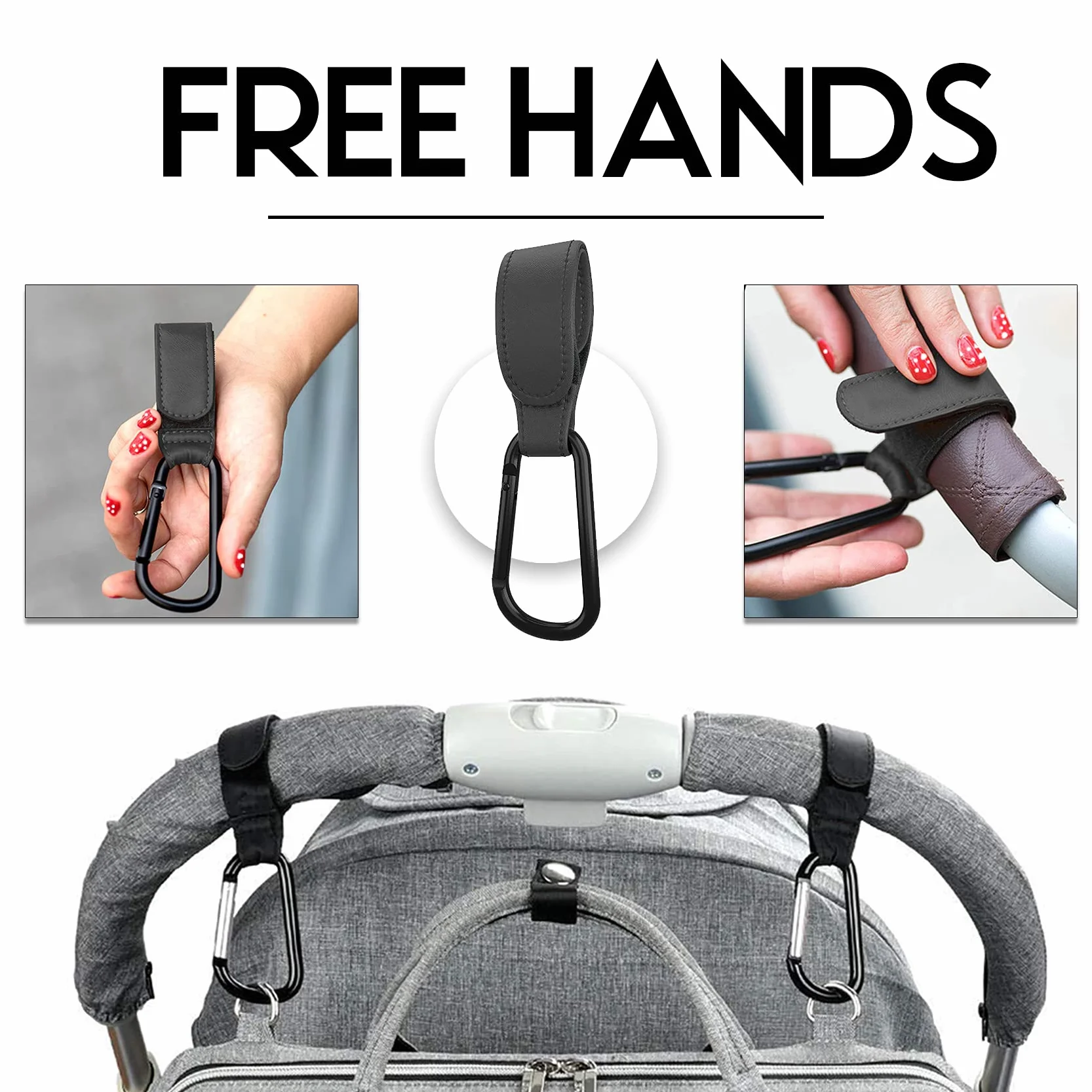 Gancio Passeggino[2 Pezzi],Ganci per Passeggino Universale Sicuri & Resistenti,Moschettoni Allumini Per Carrozzina Bici Auto Carrello Appendi Sacchetti Borsa Zaino(Nero)