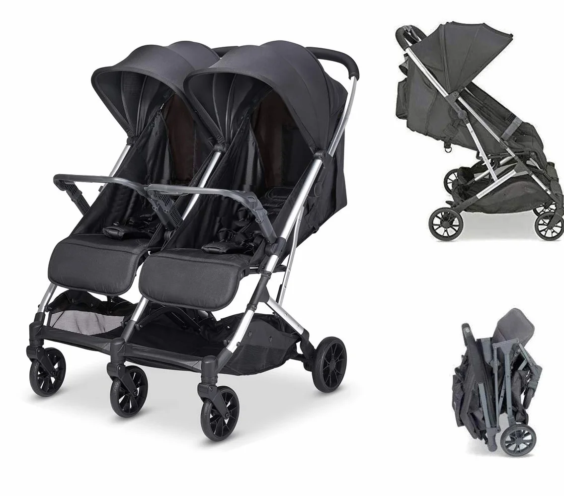 Babify Twin Air Passeggino gemellare, leggero e compatto, omologato fino a 22 kg, passeggino doppio Soft Grey