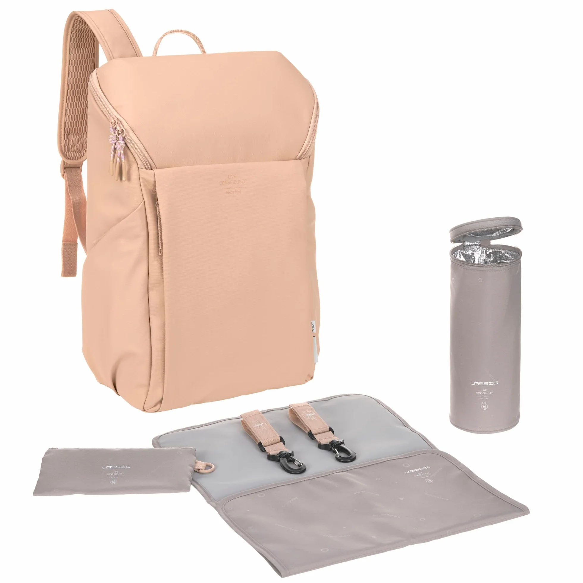 LÄSSIG Zaino fasciatoio con fasciatoio, aggancio per carrozzina e portabiberon/GRE Slender Up Backpack