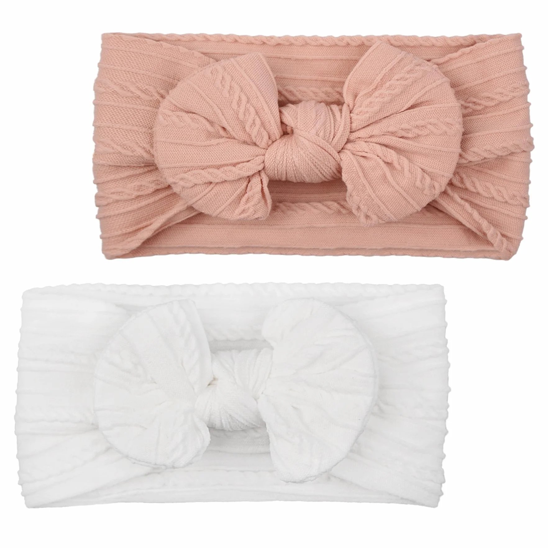 LABUYI 2 Pezzi Fascia Elastica, Accessori Neonata, Fascette Per Capelli Per Fiocchi, Regalo Per Bambini Per Foto,Bianco,Rosa