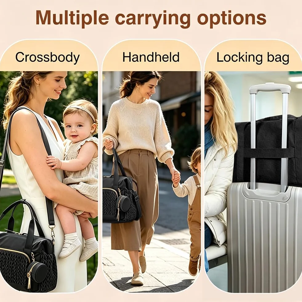 FARYODI Borsa fasciatoio multifunzione per mamme, grande borsa per pannolini con tracolla regolabile, scomparto separato per ciuccio, per viaggi, spiaggia