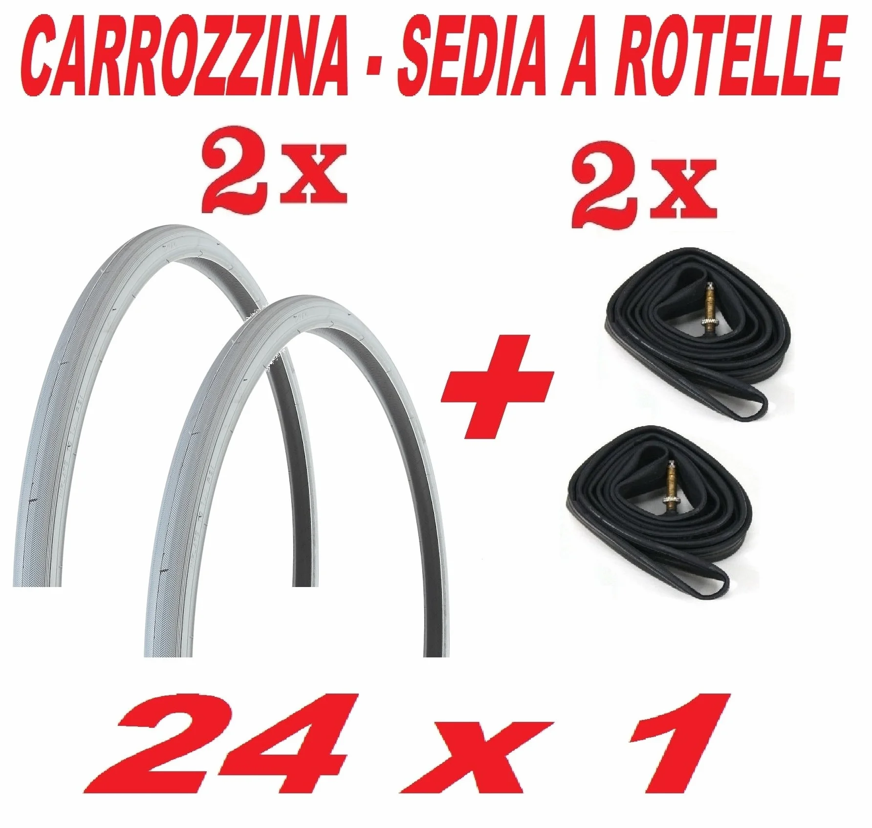 2 COPERTONI COPERTURE Pneumatici + 2 x Camera d'Aria 24 x 1.0 - Carrozzina/Sedia A ROTELLE