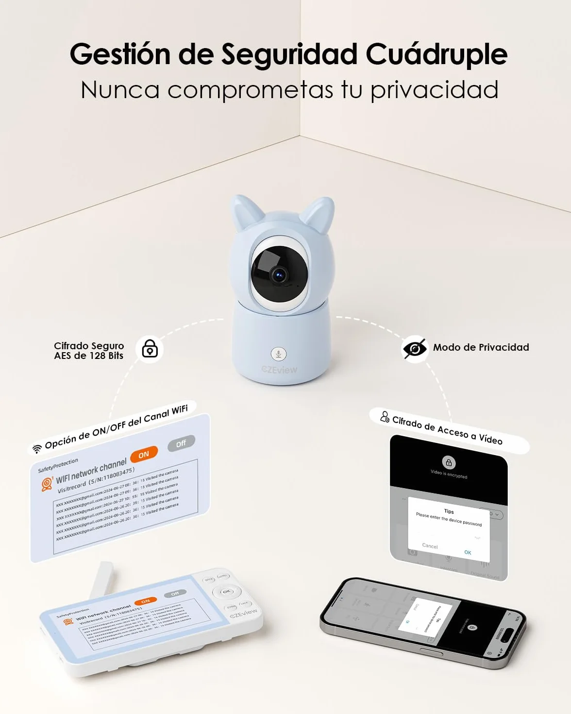 CZEview 5,5" 2.5K Baby Monitor Video e Audio, Luce Notturna & Musica, Telecamera Bambini, Controllo Tramite APP Mobile & Monitor (Blu)