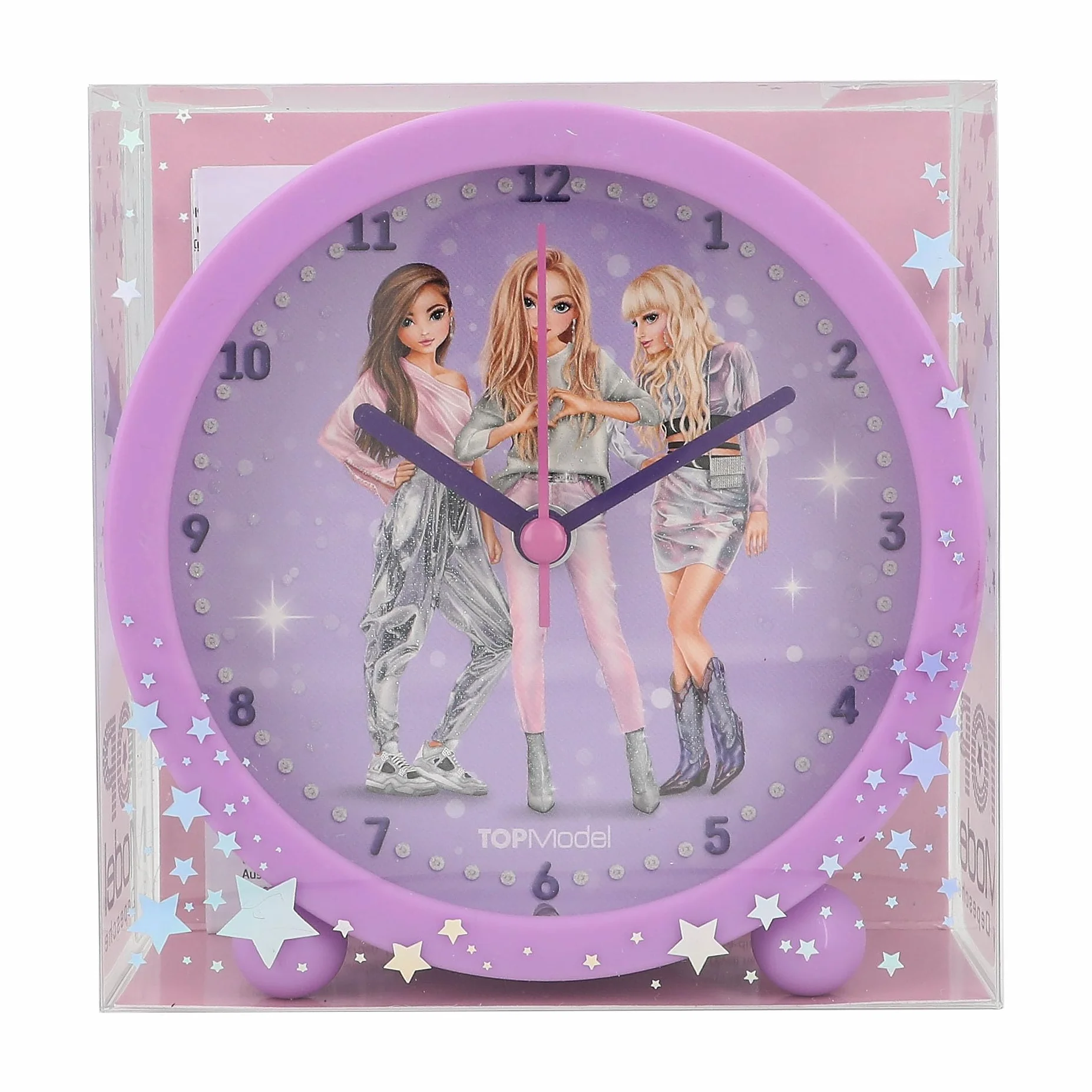 Depesche 12662 TOPModel Glitter Queen-Sveglia per Bambini in Viola con Motivo a modellino, Orologio Silenzioso con Funzione Luce, Batteria Inclusa, Colore