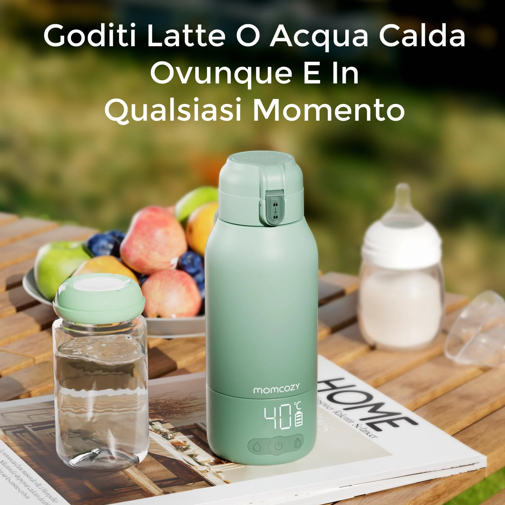 Momcozy Scaldabiberon Portatile, Riscaldamento Rapido e Lunga Durata della Batteria, 2 Modalità per Latte Materno e Acqua, Grande Capacità di 500ml per Tutto il Giorno