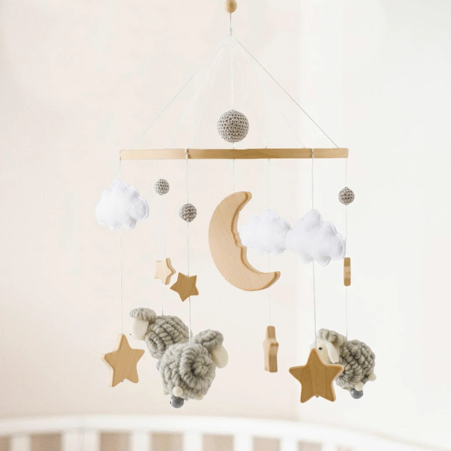 Almencla Giostrina per Culla, Sonagli per Neonati, Decorazioni per, Ornamenti in Feltro, Decorazione Da Appendere, Campanellino, grigio