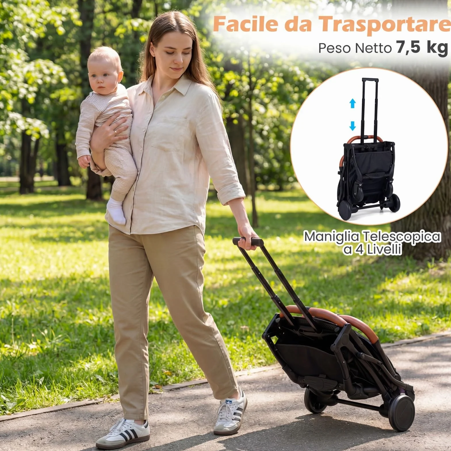 COSTWAY Passeggino Leggero per Neonati con Tettuccio, Schienale e Poggiapiedi Reclinabili, Passeggino Pieghevole con Portabicchieri, Cestello Portaoggetti, per Bambini 0-3 Anni (Nero)