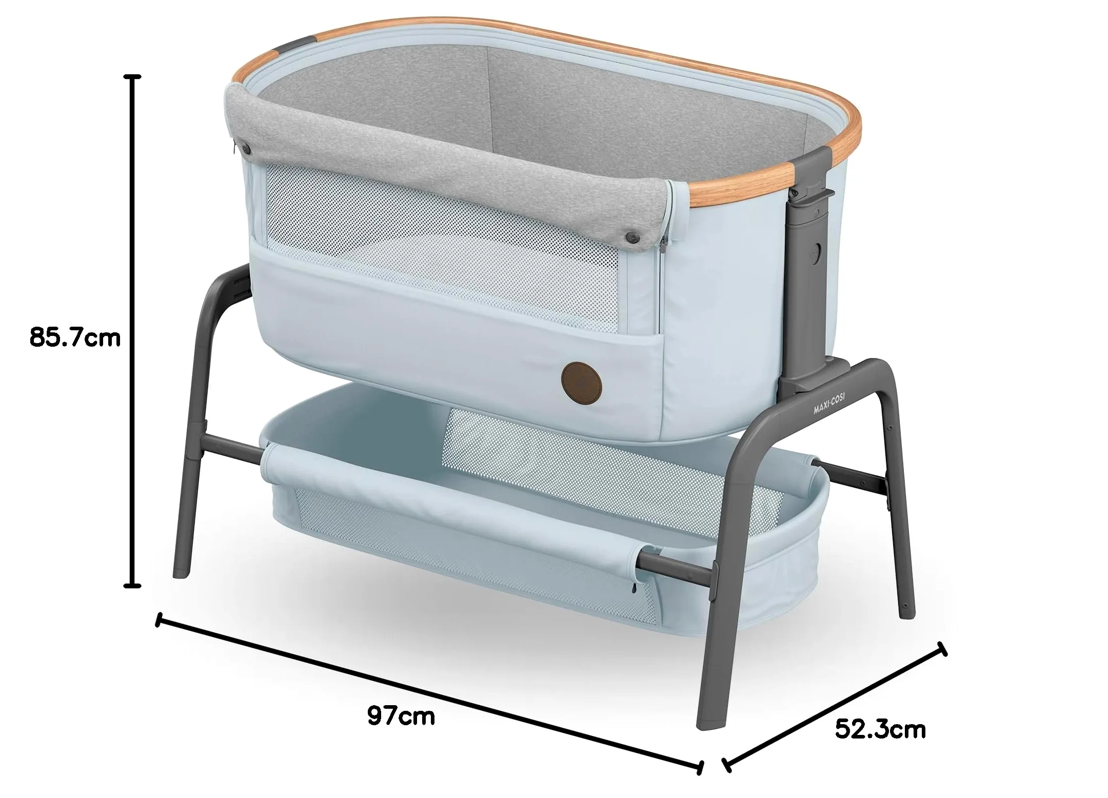 Maxi-Cosi Iora Culla Co-Sleeper, lettino pieghevole, 0-6 mesi, max 9 kg, 4 posizioni di inclinazione e 5 altezze, facile scorrimento, comodo materasso, cestino grande, facile da trasportare, grigio
