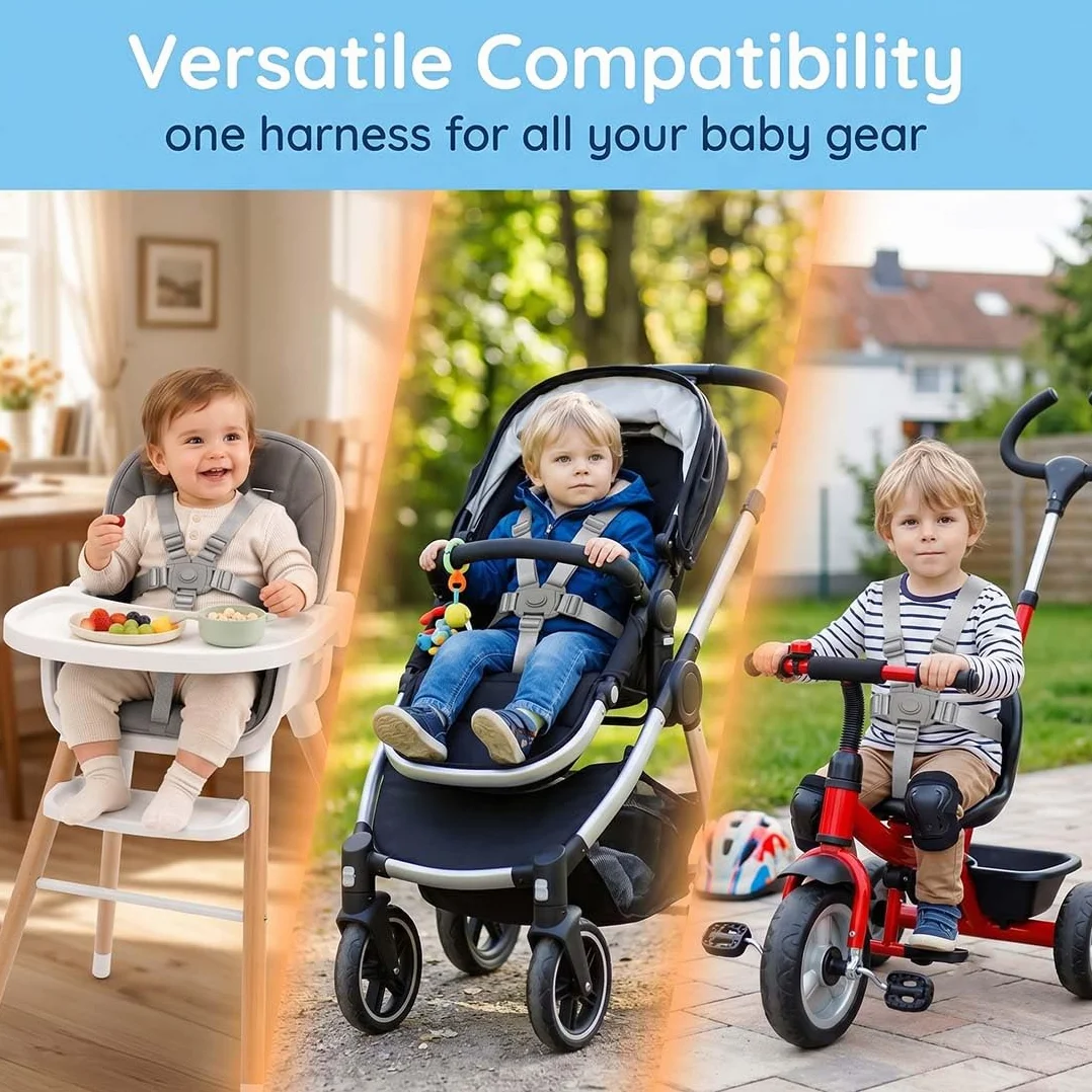 1 Pezzo Seggiolone Pappa, Cintura Sicurezza Universale Regolabile 5 Punti Per Bambini, Cinghie Passeggini E Seggiolini, Larghezza 2.5Cm, Colore Grigio Argento
