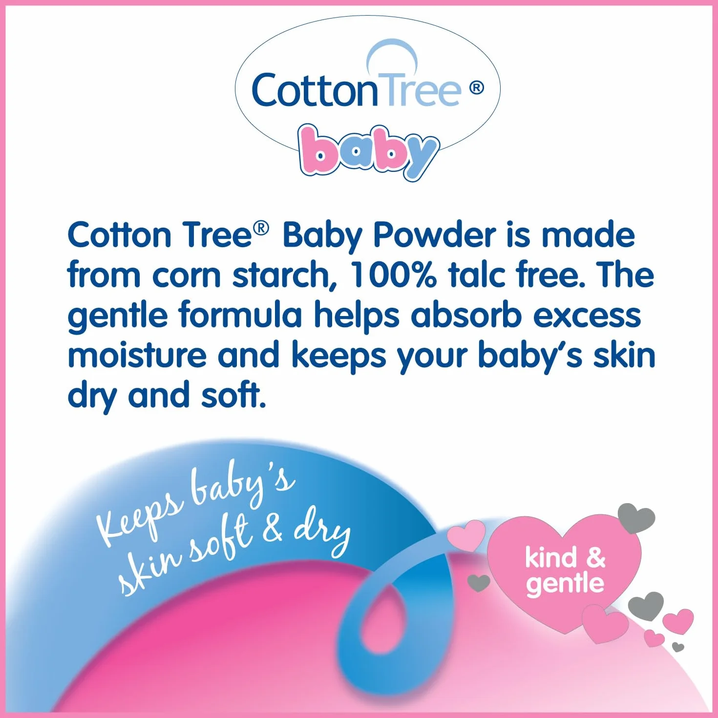 Cotone Albero Baby Body Polvere 100% Talco Libero Assorbe Umidità Pelle Morbida 284g