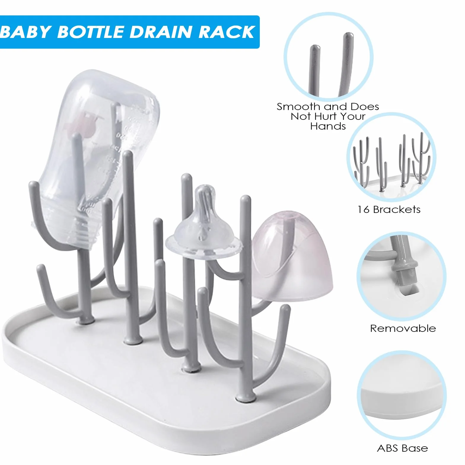 Tarpedrium Rastrelliere Asciuga Biberon, Scola Biberon, Senza BPA, Bottiglia Stendino con Puntoni Rimovibili, Scolabiberon, Porta Biberon per Biberons, Tazze, Tettarelle Accessori (Grigio)