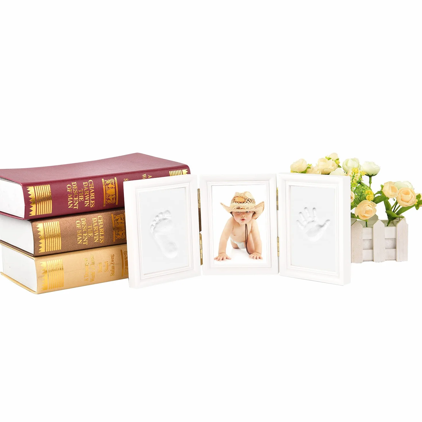 Cornice con Impronte Neonato - Newlemo Impronta Mani e Piedi Neonati - Kit Impronte Neonato per Bambini Regalo Originale e Regalo per il Battesimo (3 Pezzi, Bianco)