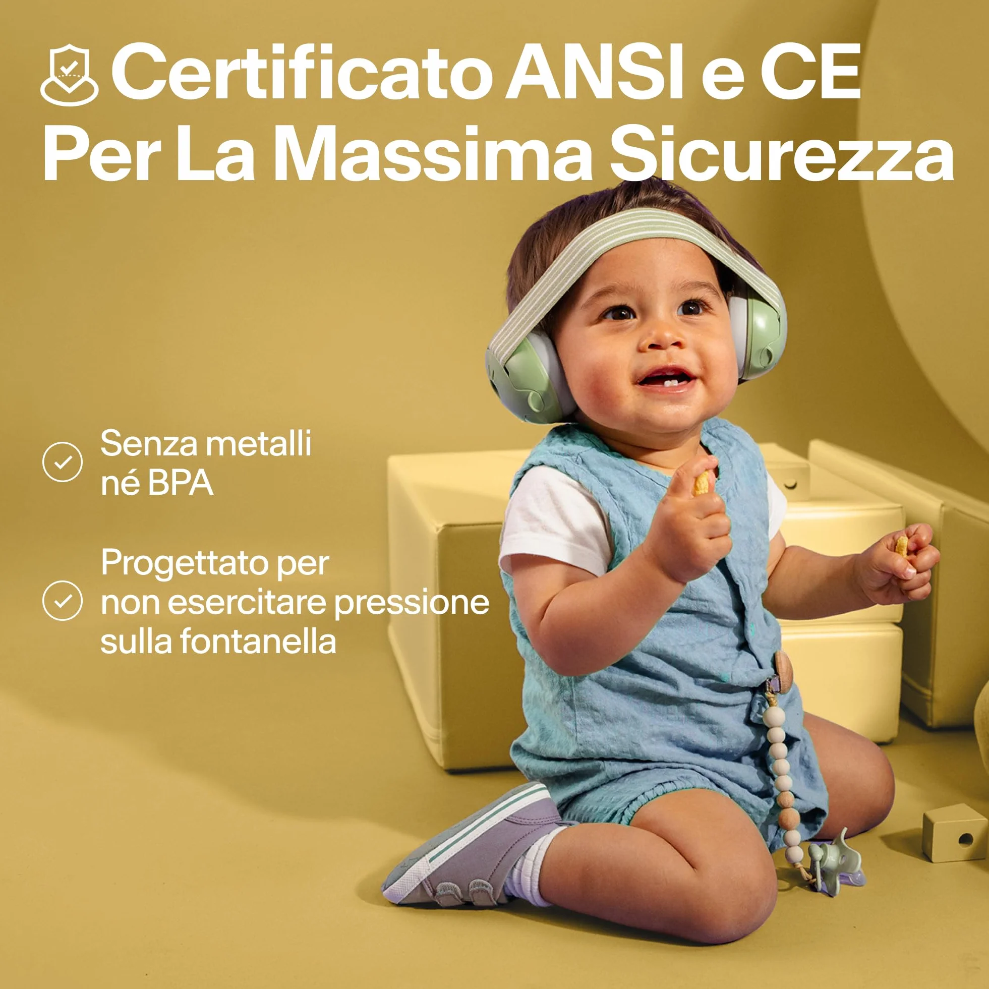 Alpine Muffy Baby - Cuffie antirumore per neonati e bambini piccoli fino a 36 mesi - Protettori acustici per neonati - Previene i danni dell’udito - Migliora il sonno in viaggio - Giallo