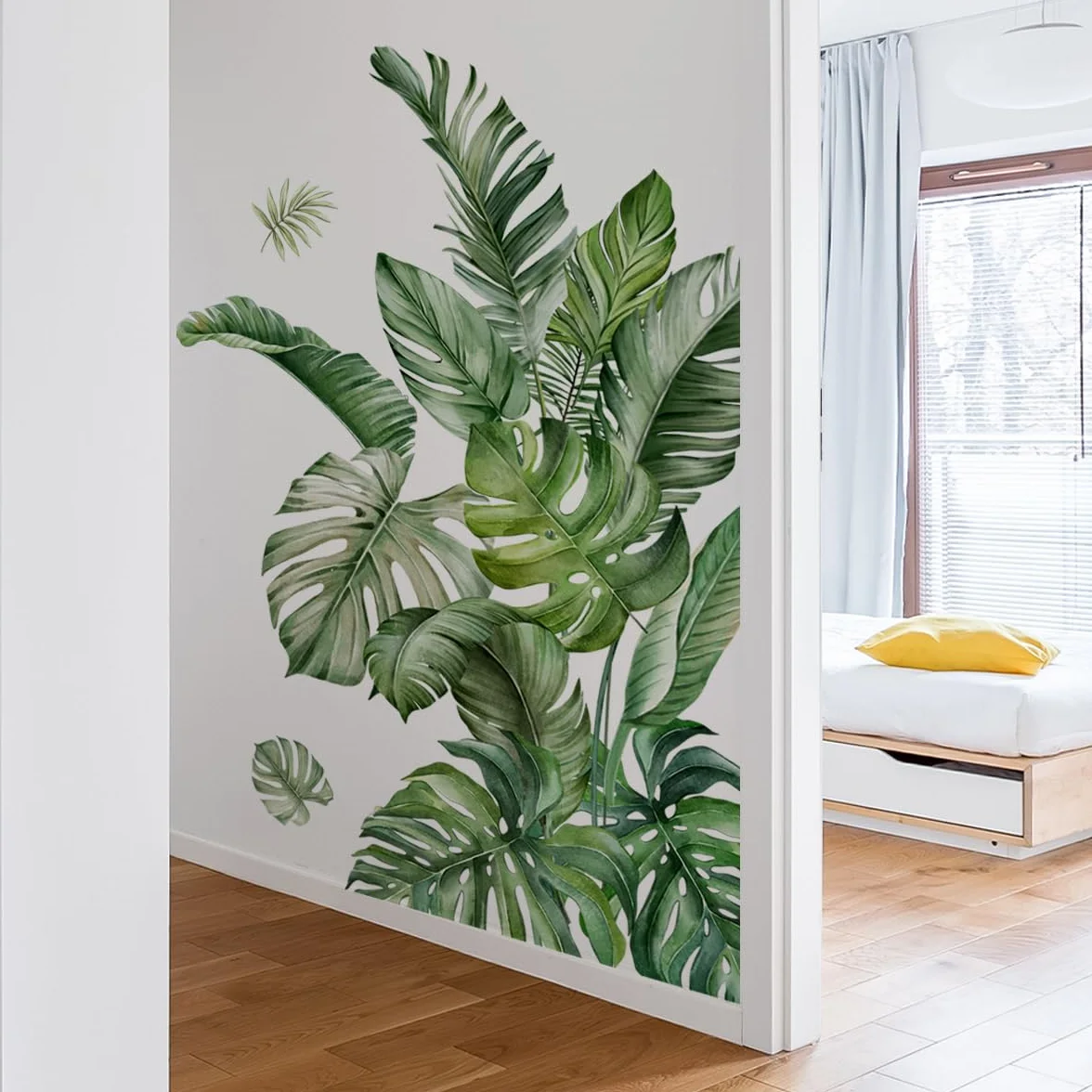 WandSticker4U®- Stickers muraux PLANTES vertes MONSTERA (75x93 cm) I Autocollant mura salon feuilles tropicales palmiers jungle I Déco murale chambre adulte cuisine salle de bain meubles grand