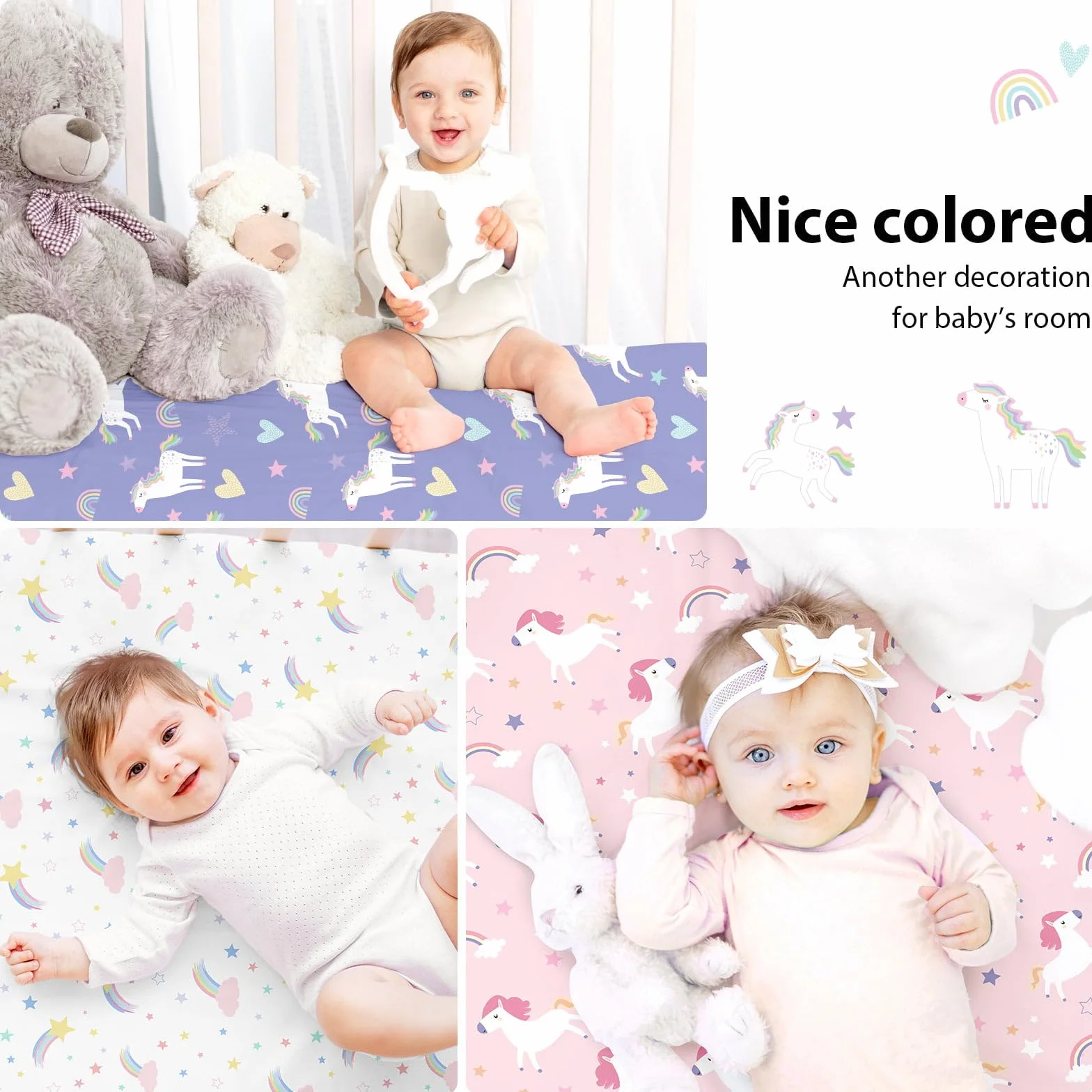 Lenzuola Lettino 120x60 cm, Confezione da 3 Coprimaterassi per Lettino Neonato, Lenzuola con Angoli Elasticizzate in Microfibra Ultra Morbida e Setosa, Rosa e Viola