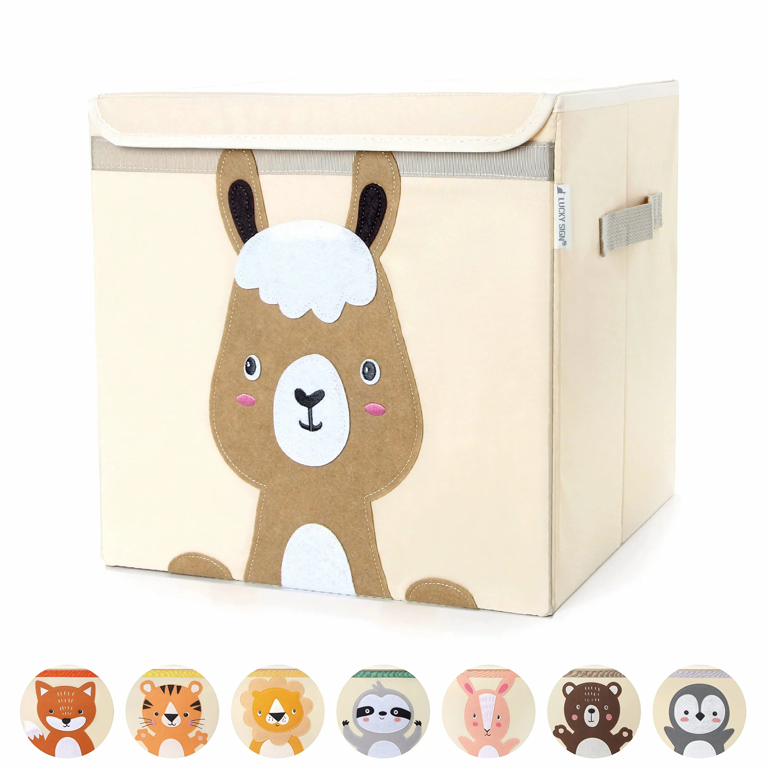 Lucky Sign Portagiochi Bambini Scatole Portaoggetti con Coperchio Contenitore Giochi Impermeabile Cesta Pieghevole in Cameretta Bambini Organizer per Armadio con Maniglie - 33x33x33 cm, Alpaca