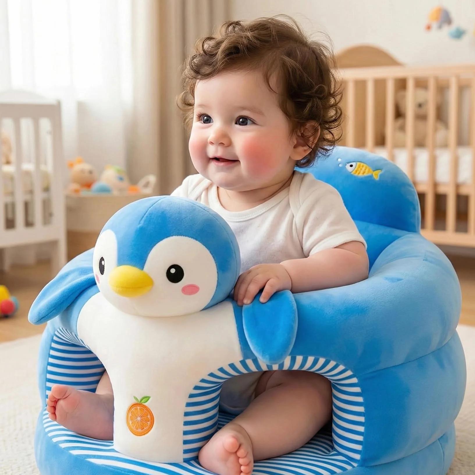Baby Sit Me Up Seggiolino Pinguino Cartoon Supporto per Baby Sitting per Neonati 0-36 Mesi Sedia Morbida per Camera da Letto, Soggiorno, Asilo Nido, Appartamento - Supporto per Seduta