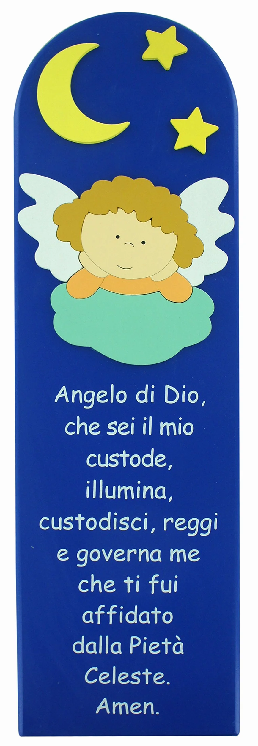 Ferrari & Arrighetti Quadretto per Bimbi, Quadro con Preghiera Angelo di Dio da Appendere al Muro/Parete, Legno Colorato Blu, Idea Regalo per Bambini e Ragazzi del Catechismo, 43 x 13 Cm