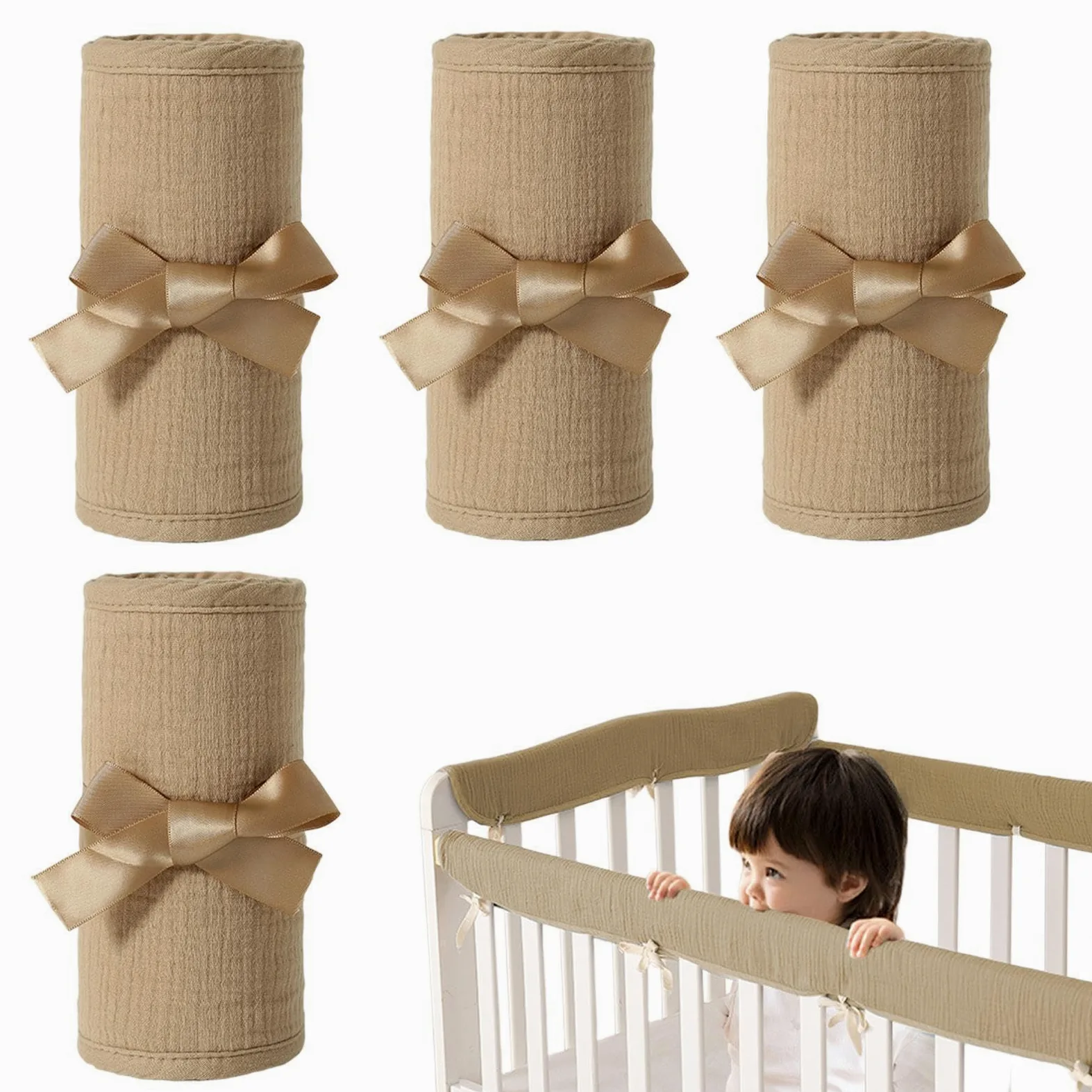 Protezione dentizione per lettino, in garza di cotone, traspirante, 2 pezzi, regolabile | Paracolpi per lettino per bambini, per soggiorno, cameretta dei bambini, stagioni calde, griglia di protezione per il letto