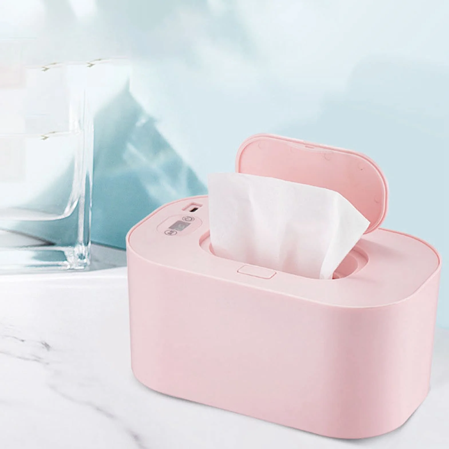Scalda Salviette Umidificate per Neonati Dispenser per Salviette per Neonati Porta Salviette con Coperchio Custodia Portatile per Salviettine Umidificate (Rosa)