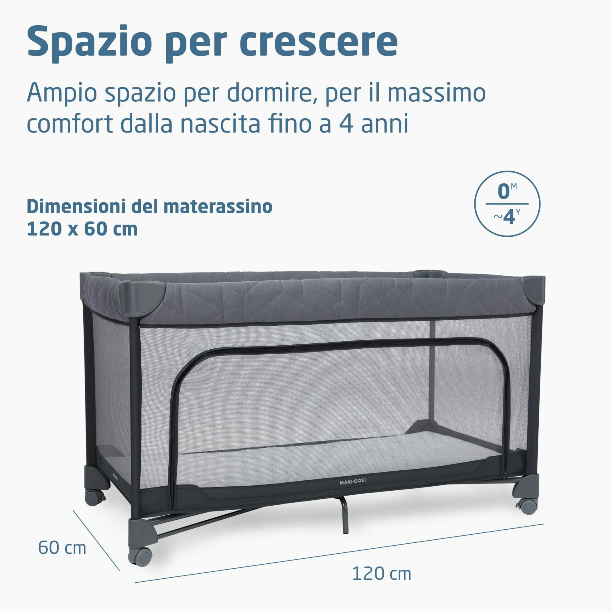Maxi-Cosi Merlin, 2 in 1 Culla da Campeggio Neonato & Area Giochi, 0-4 Anni, 0-18 kg, Lettino da Viaggio Bambini, Chiusura in 1 Secondo, Materasso 120x60 cm, Finestra Laterale, Elegance Graphite
