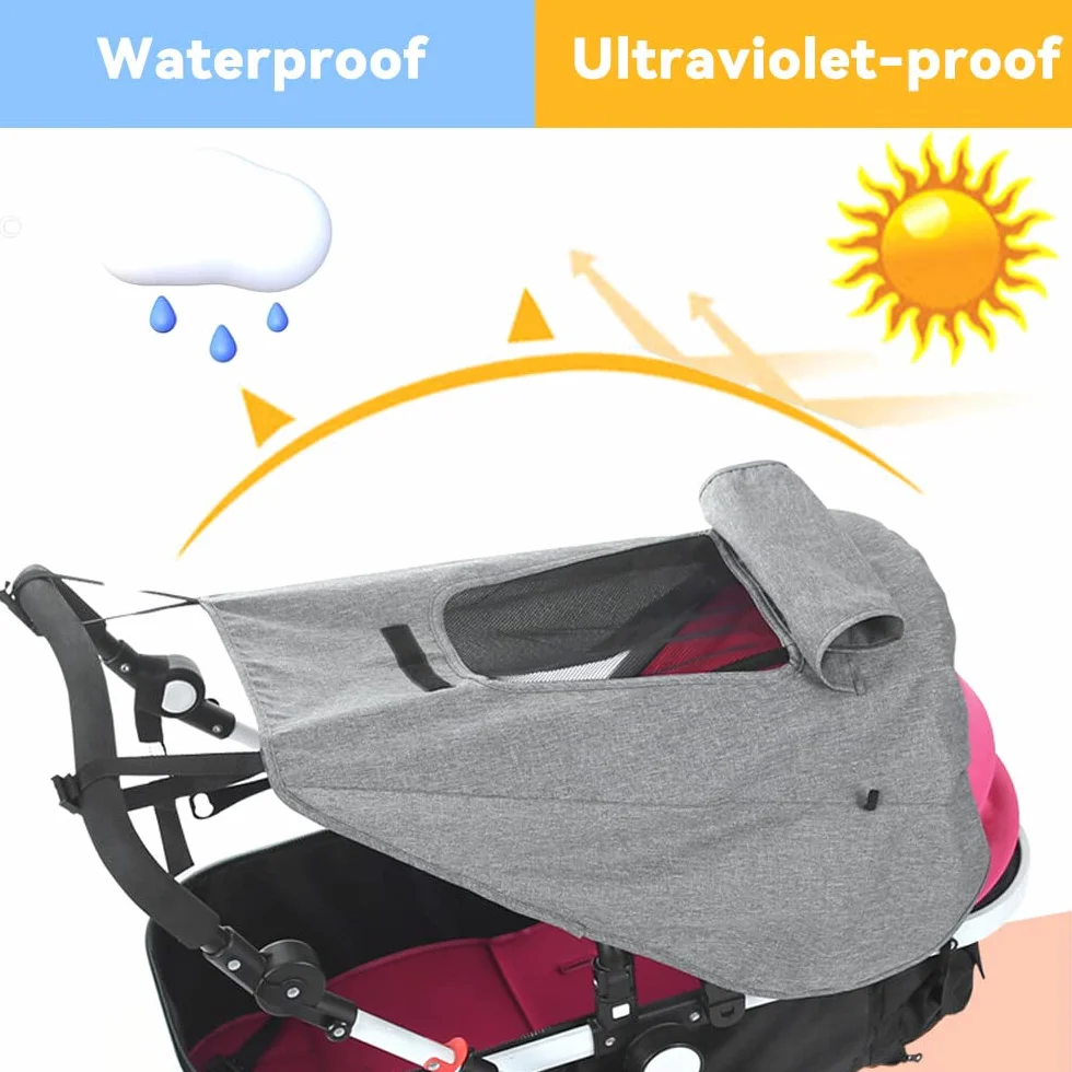 parasole passeggino universale con protezione UV 50+ e impermeabile, parasole ovetto universale - ombrellino parasole passeggino con finestrella e alette parasole, grigio