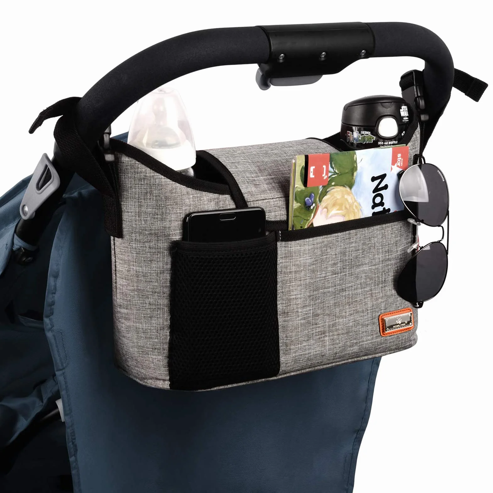 Borsa Per Passeggino, Custodia Per Passeggino Per Accessori Per Bambinio, Con 2 Portabicchieri E Tracolla, Utilizzata Come Borsa A Tracolla, Universale Per Tutti I Modelli Di Passeggini (Grigio)