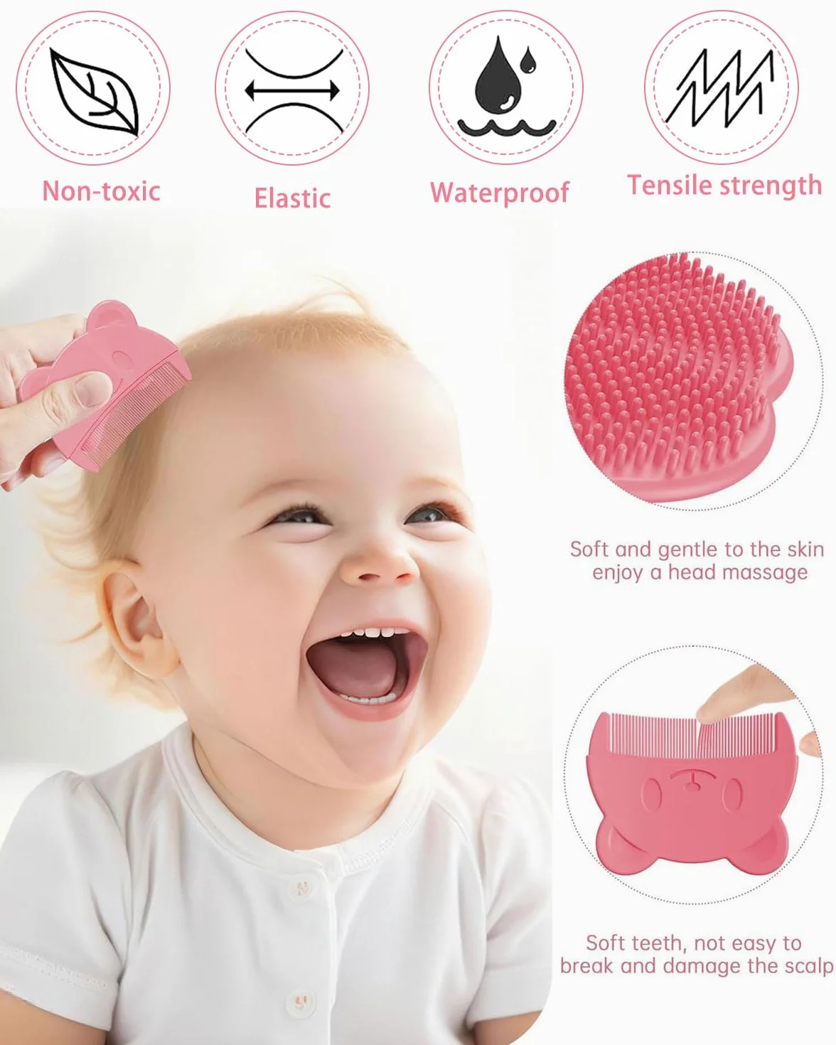 Pettine Neonato,4 pcs Spazzola per Neonati Set Pettine e Spazzola Neonato Spazzola Neonati in Silicone Spazzola per Massaggio per Bambini e Neonati Crosta Lattea e Regalo per Registro