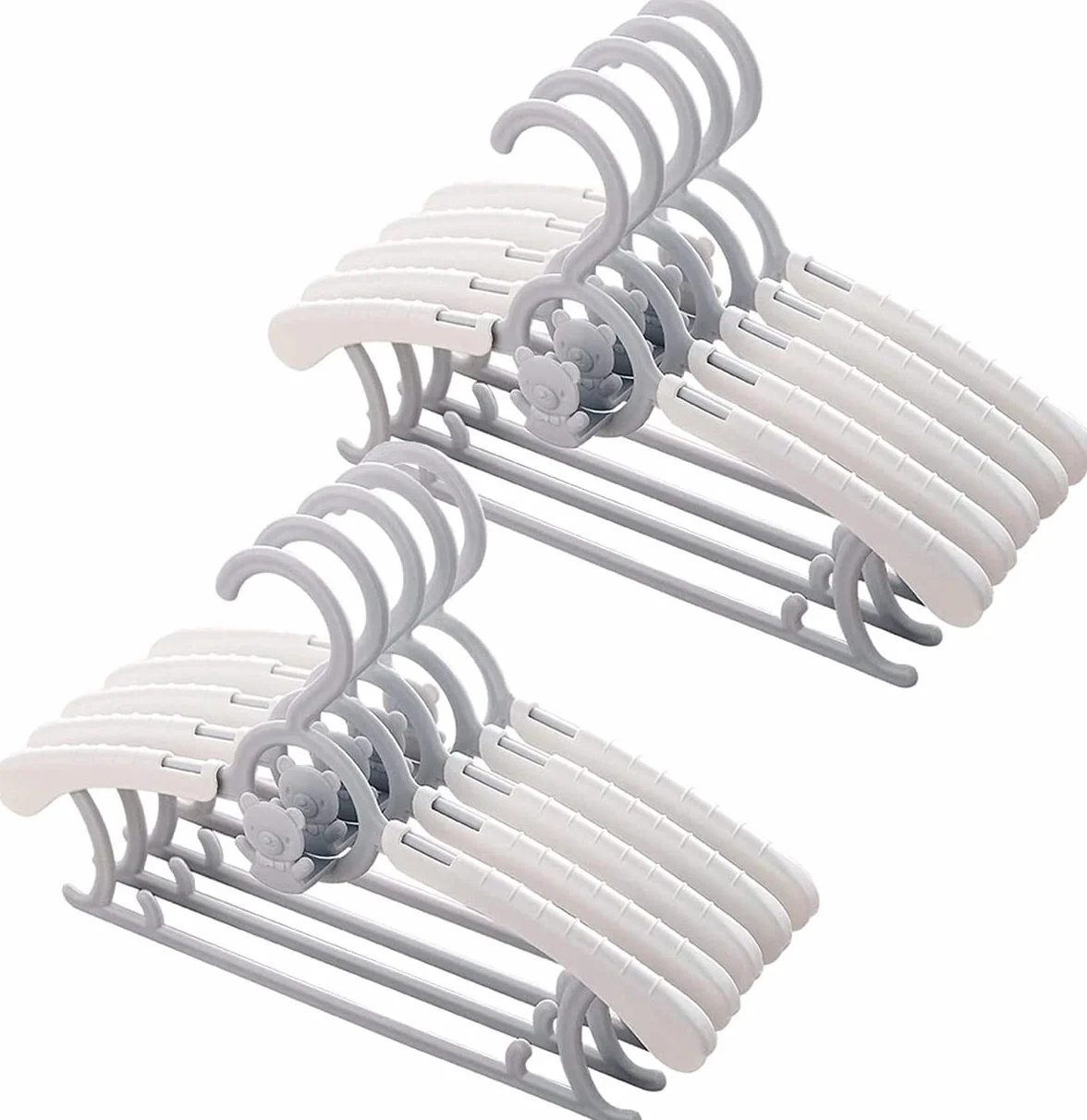 Spesh 20 grucce bambini, appendiabiti bambini,28-36 cm regolabili, in plastica, con ganci impilabili a forma di orsetto (grigio)
