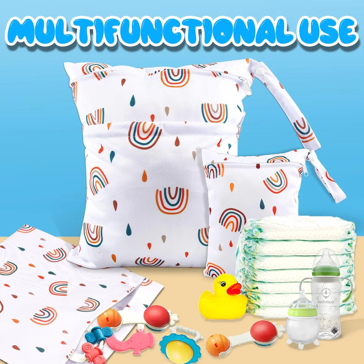 EKKONG Wetbag, 3 pezzi Borsa Pannolini Riutilizzabile, Sacchetto delPannolino Lavabile con Zip Impermeabile Organizzatore (unicorno)