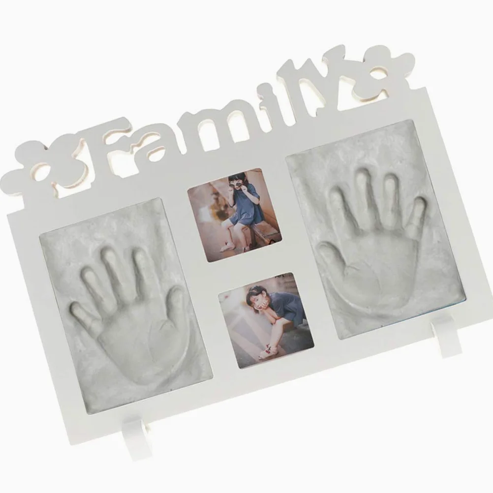 Cornice per foto con impronta delle mani, regalo per baby shower (argilla bianca)