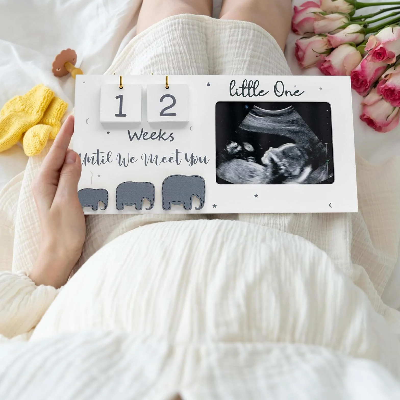 PANYI Cornice per Ecografia Gravidanza Frame di Foto in Legno Regalo Donna in Gravidanza Cornice per Neonato Con Conto Alla Rovescia Delle Settimane Del Bambino Regali per Mamme in Attesa