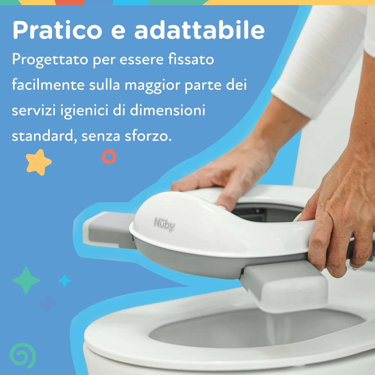 Nuby - Vasino portatile per bambini da viaggio - Wc portatile 2 in 1 Riduttore wc bambini o uso in autonomia - Con protezione paraschizzi e sacchetti usa e getta - Per imparare a usare il bagno