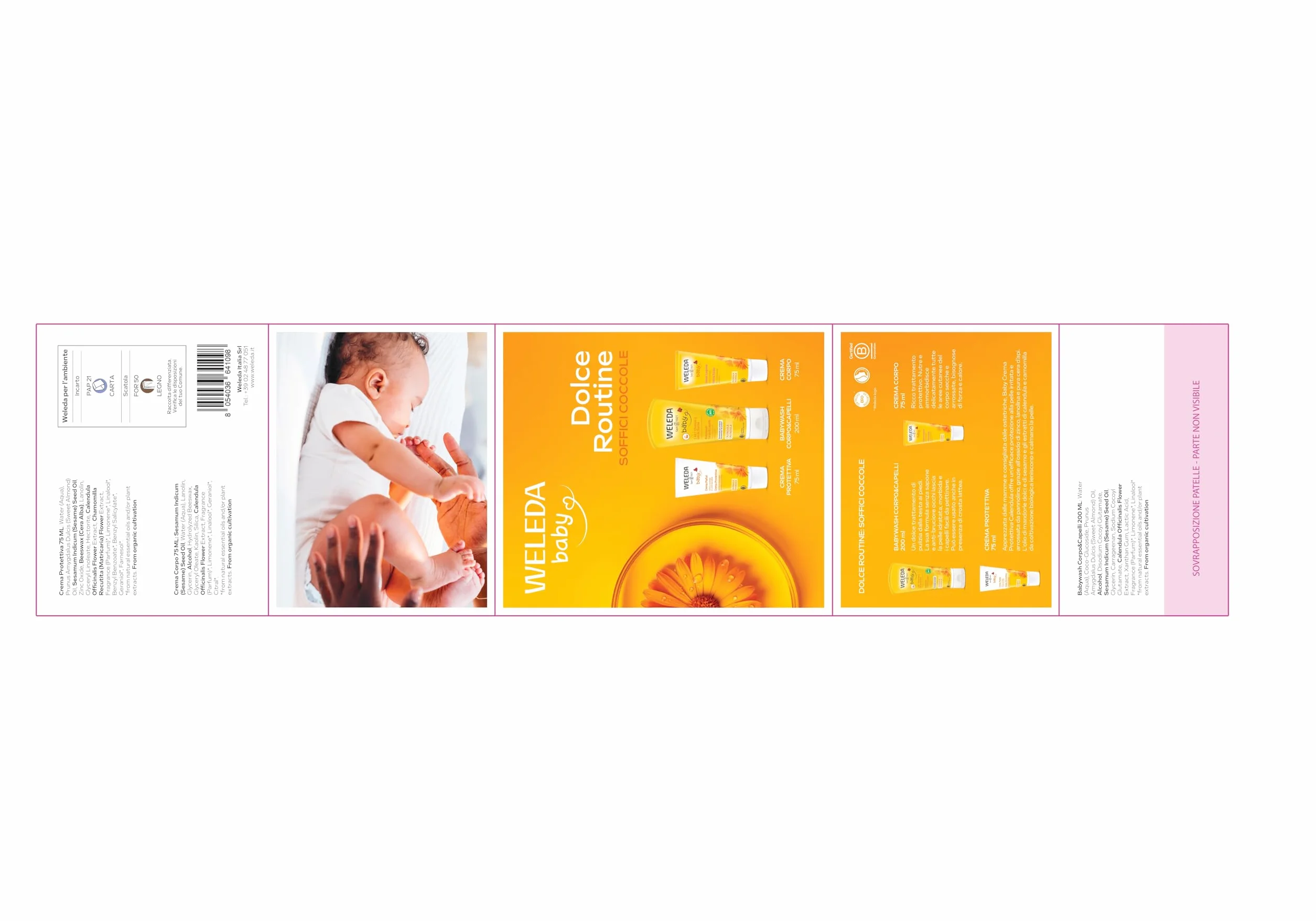 Weleda Kit Baby Dolce Routine, rituale di coccole per la pelle delicata dei più piccoli, contiente Babywash Calendula 200 ml, Crema Protettiva Calendula 75 ml, Crema corpo Calendula 50 ml