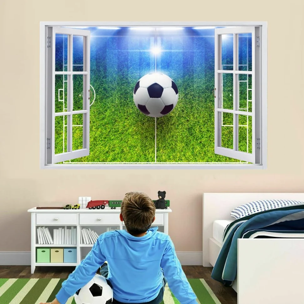 Decalcomanie Da Muro 3D Smashed Art Decor Calcio Tatuaggi Da Parete Wall Stickers Campo Da Calcio Per Ragazze Bambini Adesivo Murale Regalo Per La Casa 120x80cm
