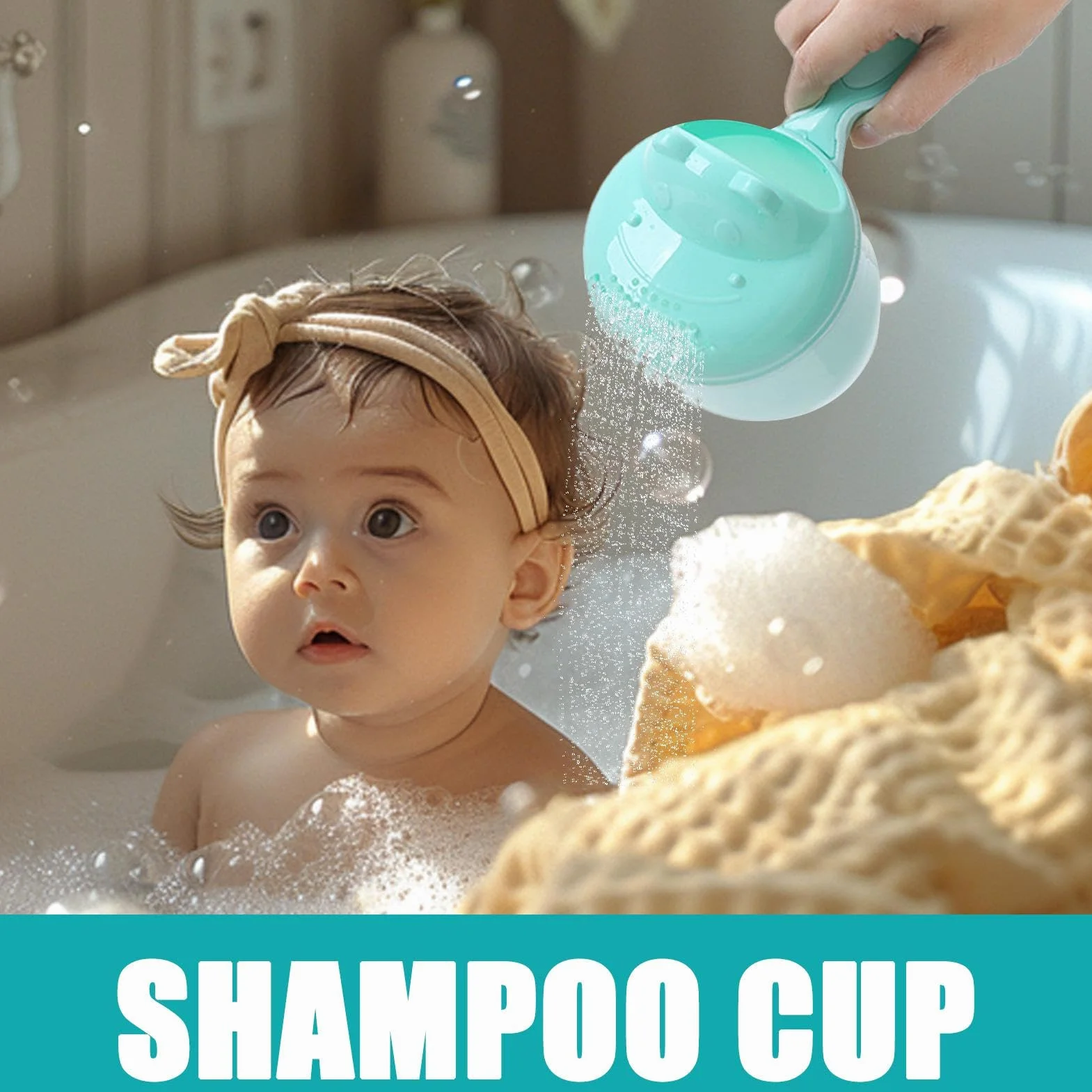 Bicchiere per risciacquo, secchiello da doccia, per lavare i capelli dei bambini, sicuro e senza fuoriuscite, comoda impugnatura per bagno, shampoo e doccia, per la routine quotidiana del