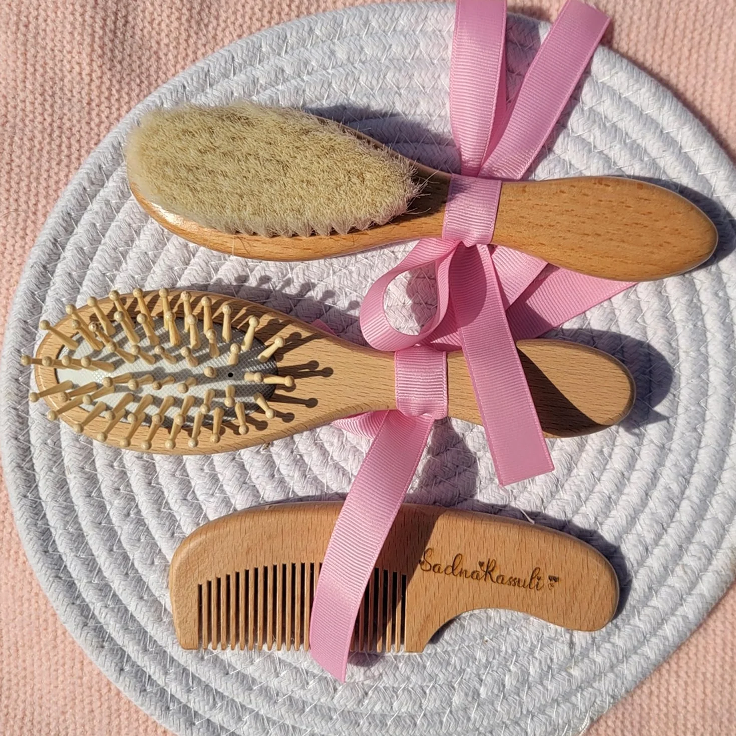 Set Di 3 Spazzole For Capelli For Bambini Personalizzate Con Incisione, Spazzola For Bambini In Legno Personalizzata, Riempitivi For Cestini Pasquali, Battesimo(B)